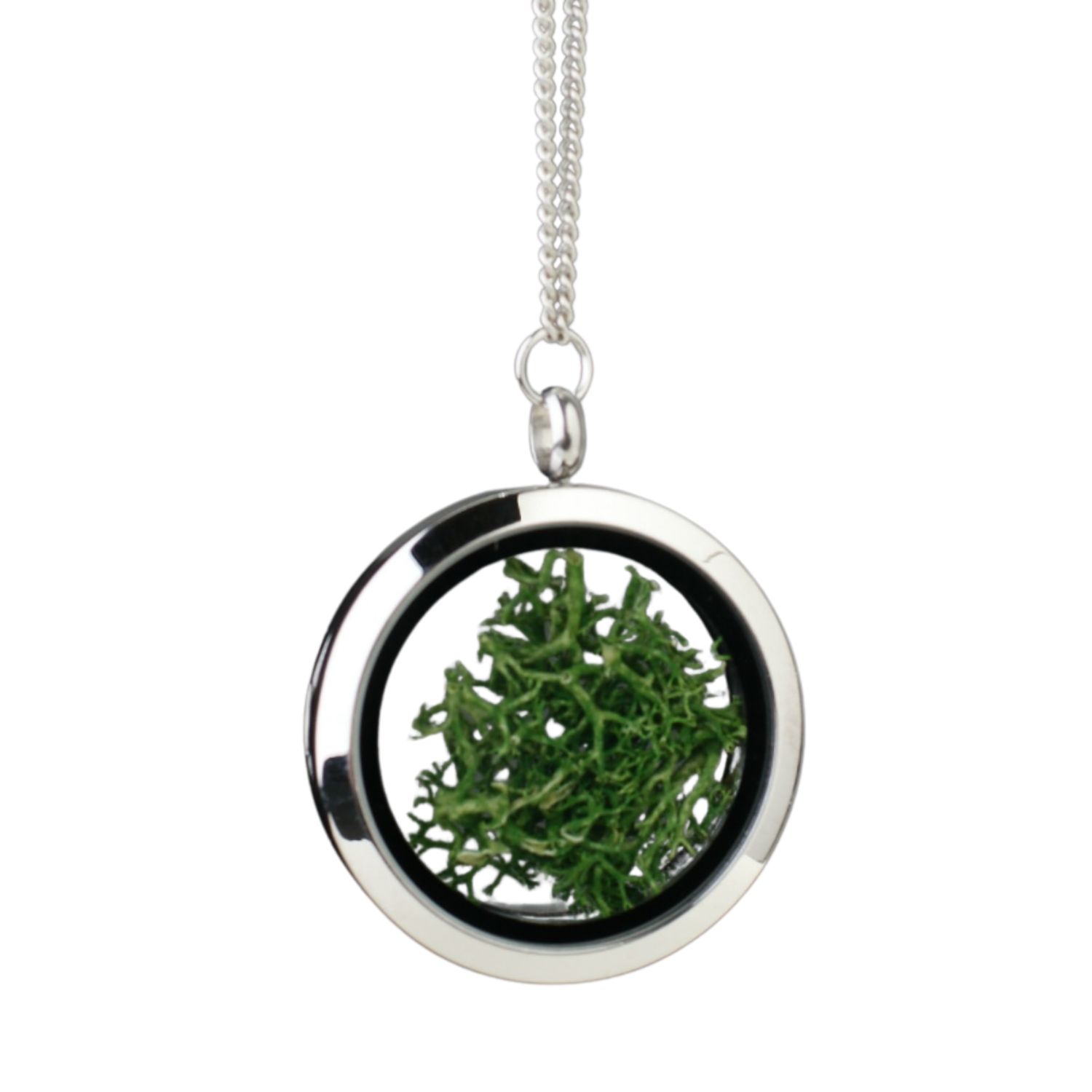 My Little Nature Women's Green / Silver Designer Jewellery Necklace With Preserved Green Moss In Multi