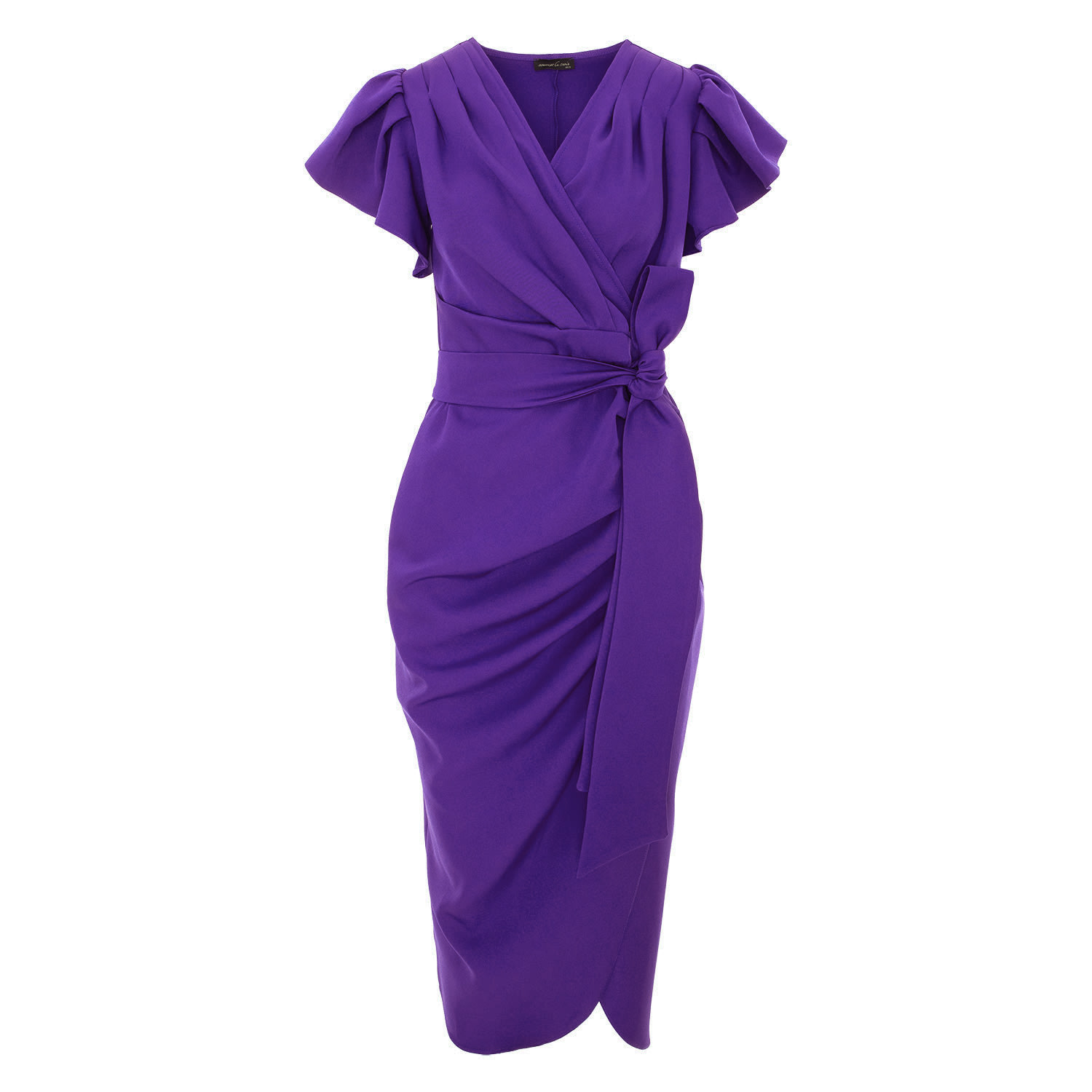 Concept A Trois Women's Purple Ultra Violet Wrap Cocktail Dress With Wing Sleeves & Ruffles