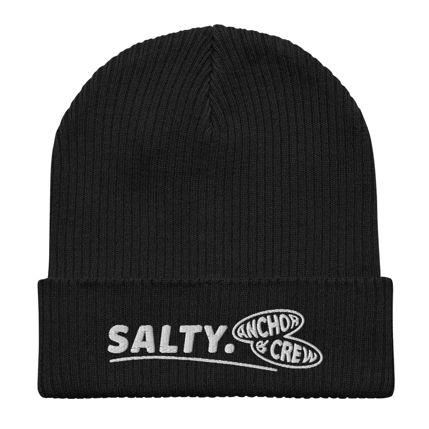 Anchor & Crew Black Salty Gen. Organic Cotton Embroidered Beanie - Men In Black