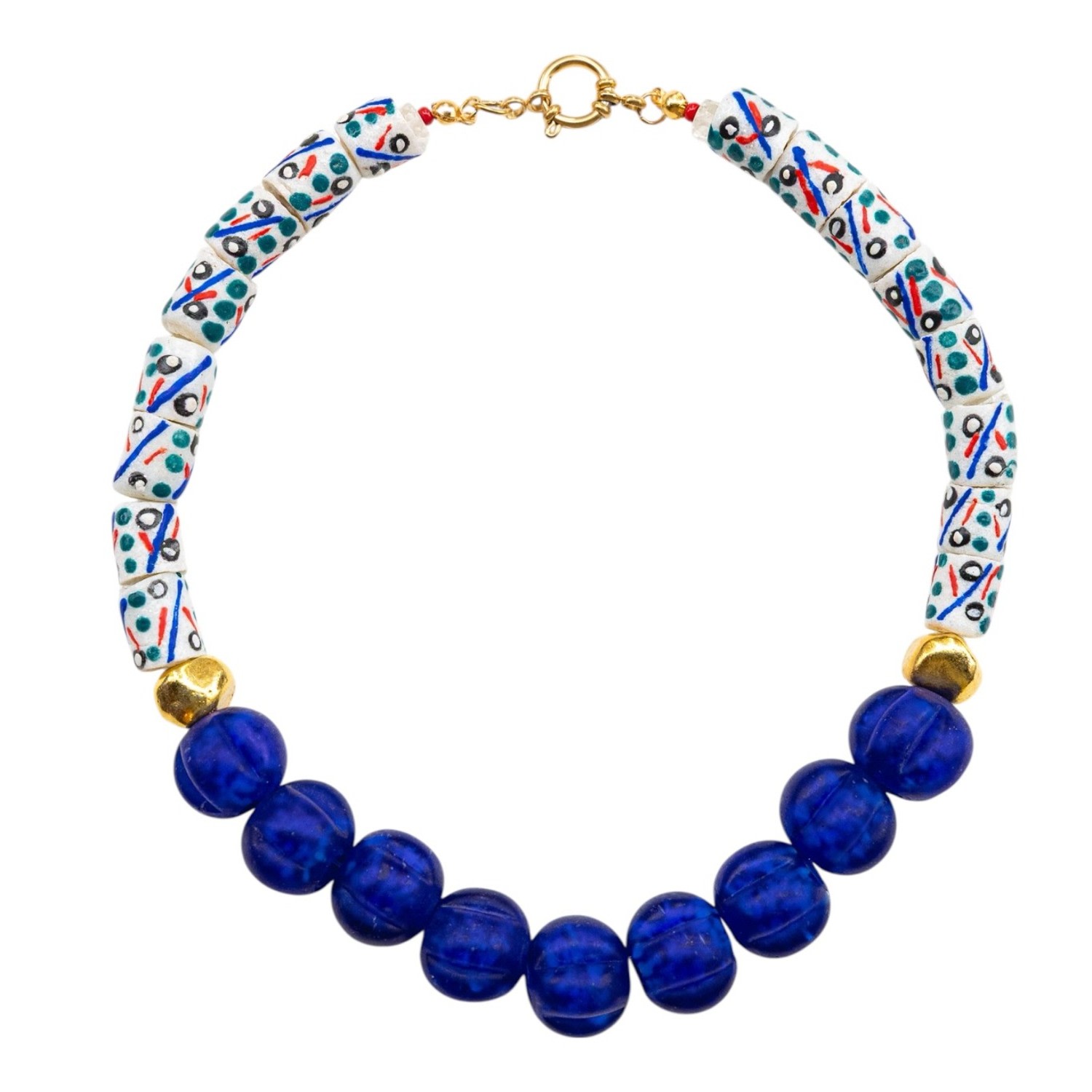 Sunset Magic Studio Women's African Krobo Detailed Vintage Indian Glass Necklace - Dear, Sunset In Yellow