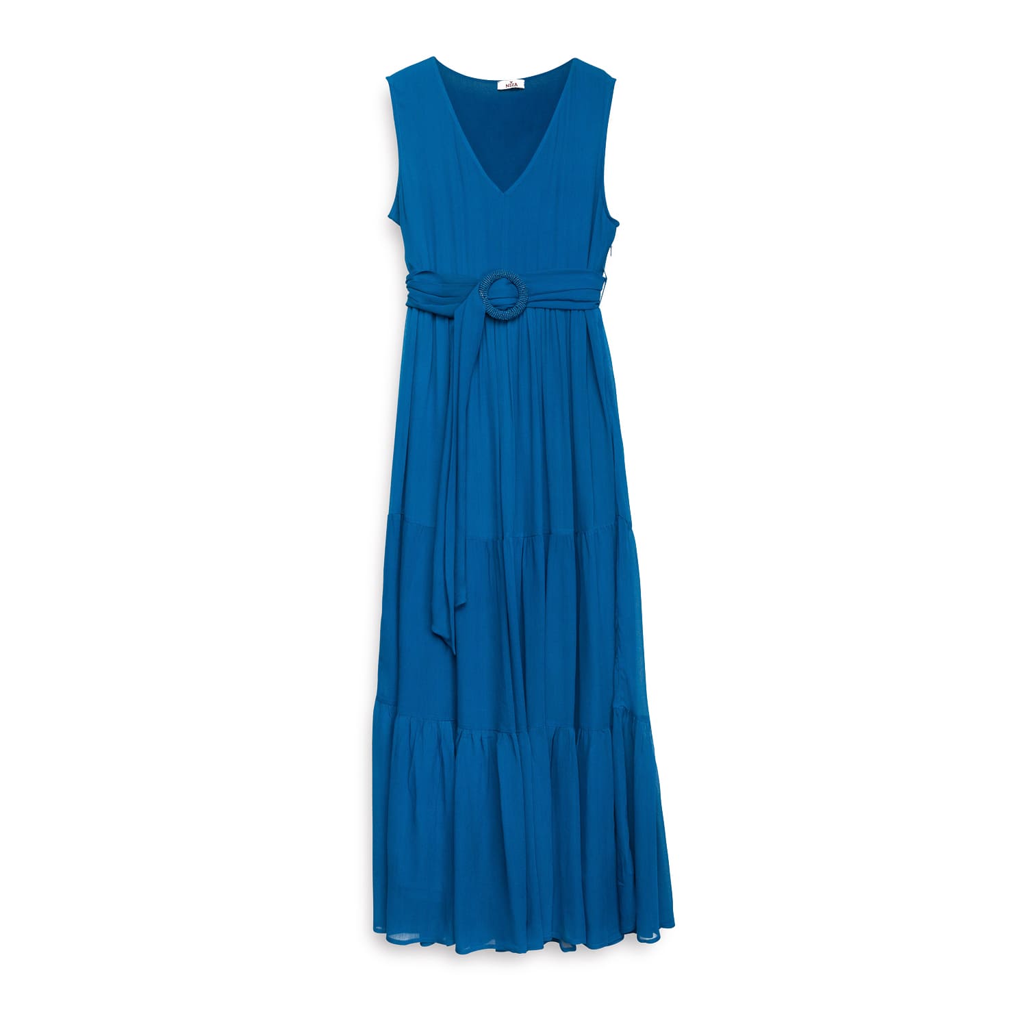 Women’s Long Dress With Ruffle And V-Neck Blue Extra Large Niza