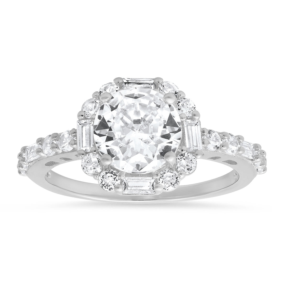 Women’s Round & Baguette-Cut Halo Diamond Cz Ring In Sterling Silver Kylie Harper