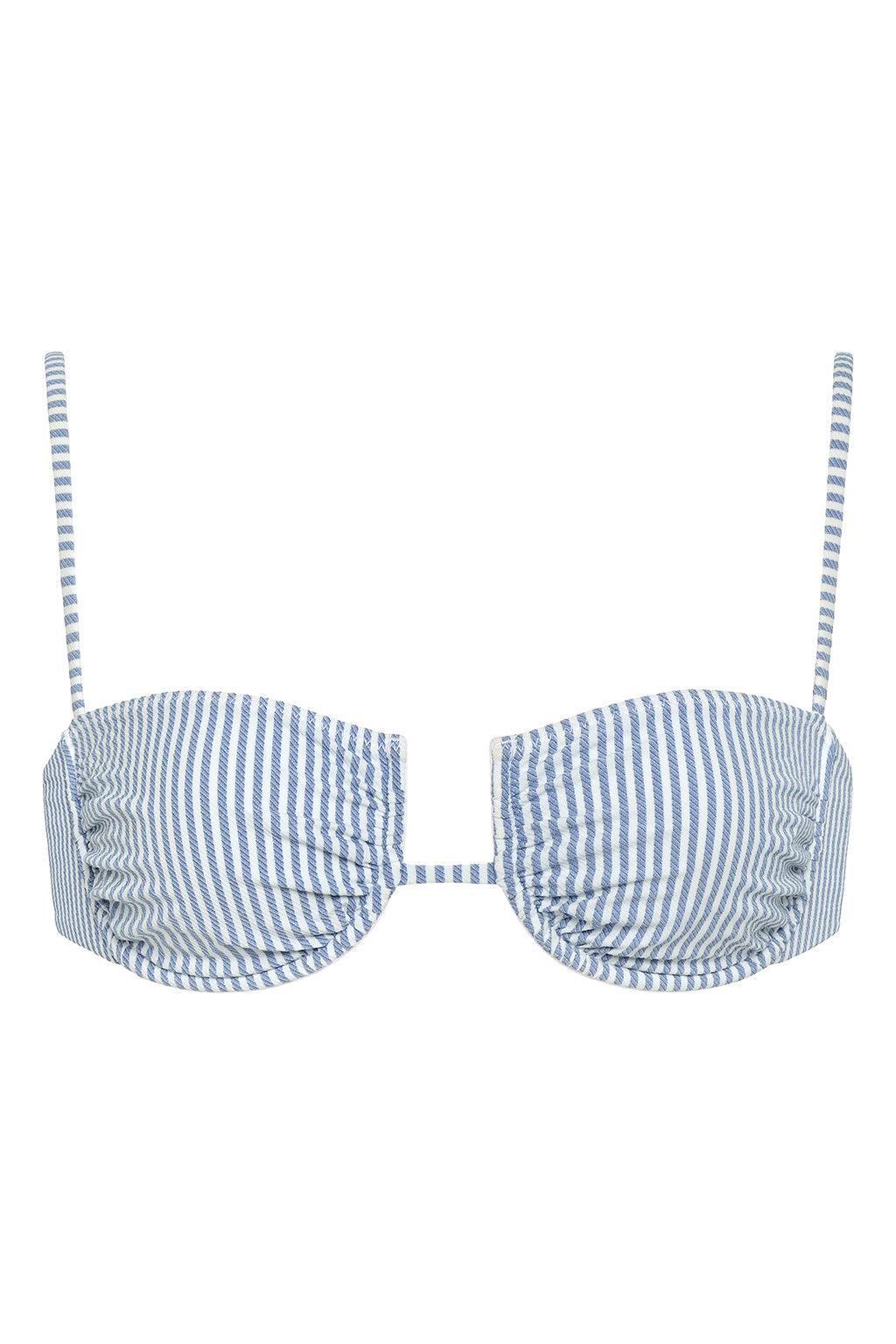 Women's Blue / White Classic Blue Stripe Simonette Bikini Top | Small | Montce Swim