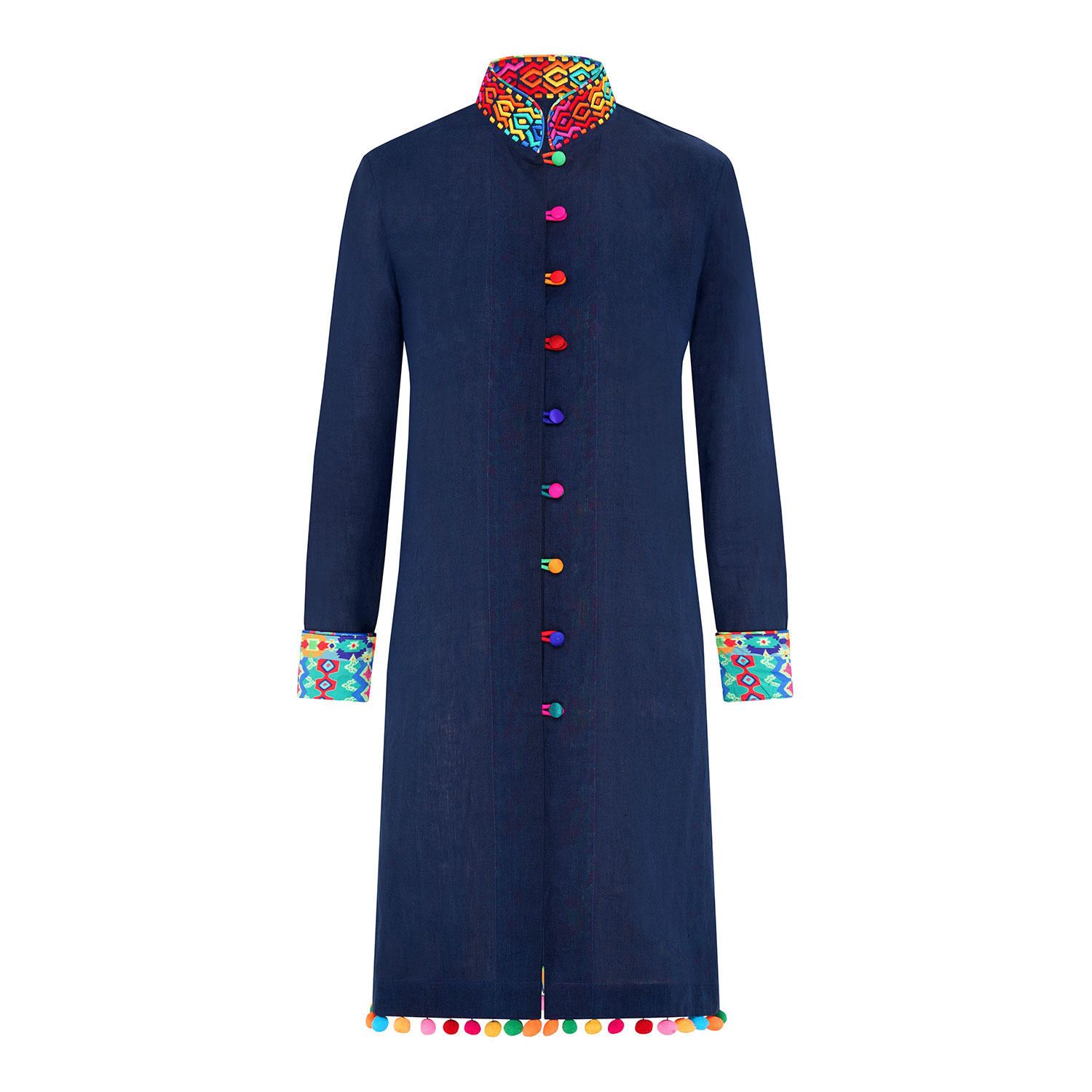 Women's Blue Navy Verdon Linen Nehru Jacket | 4Xl | Beatrice Von Tresckow