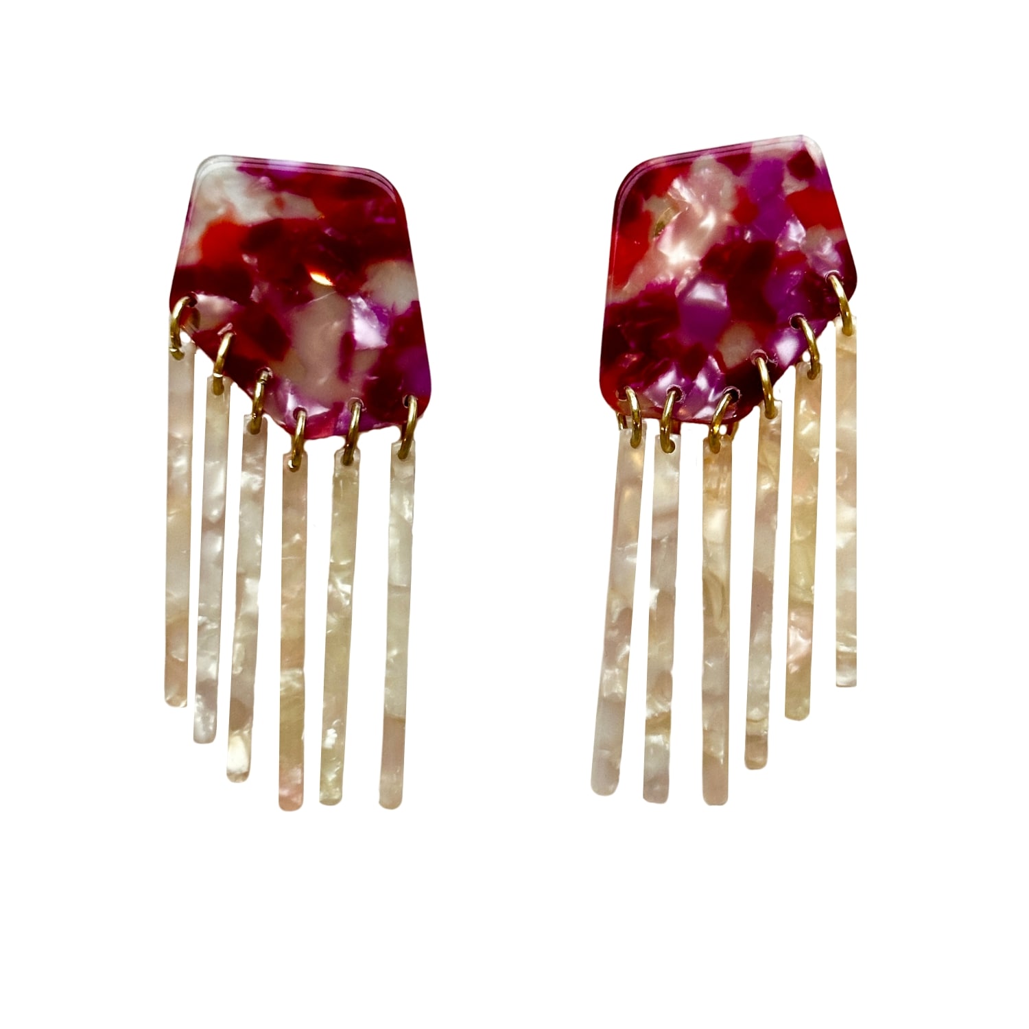 Closet Rehab Women's Pink / Red Shield Fringe Earrings In Charged Up Cherry In Multi