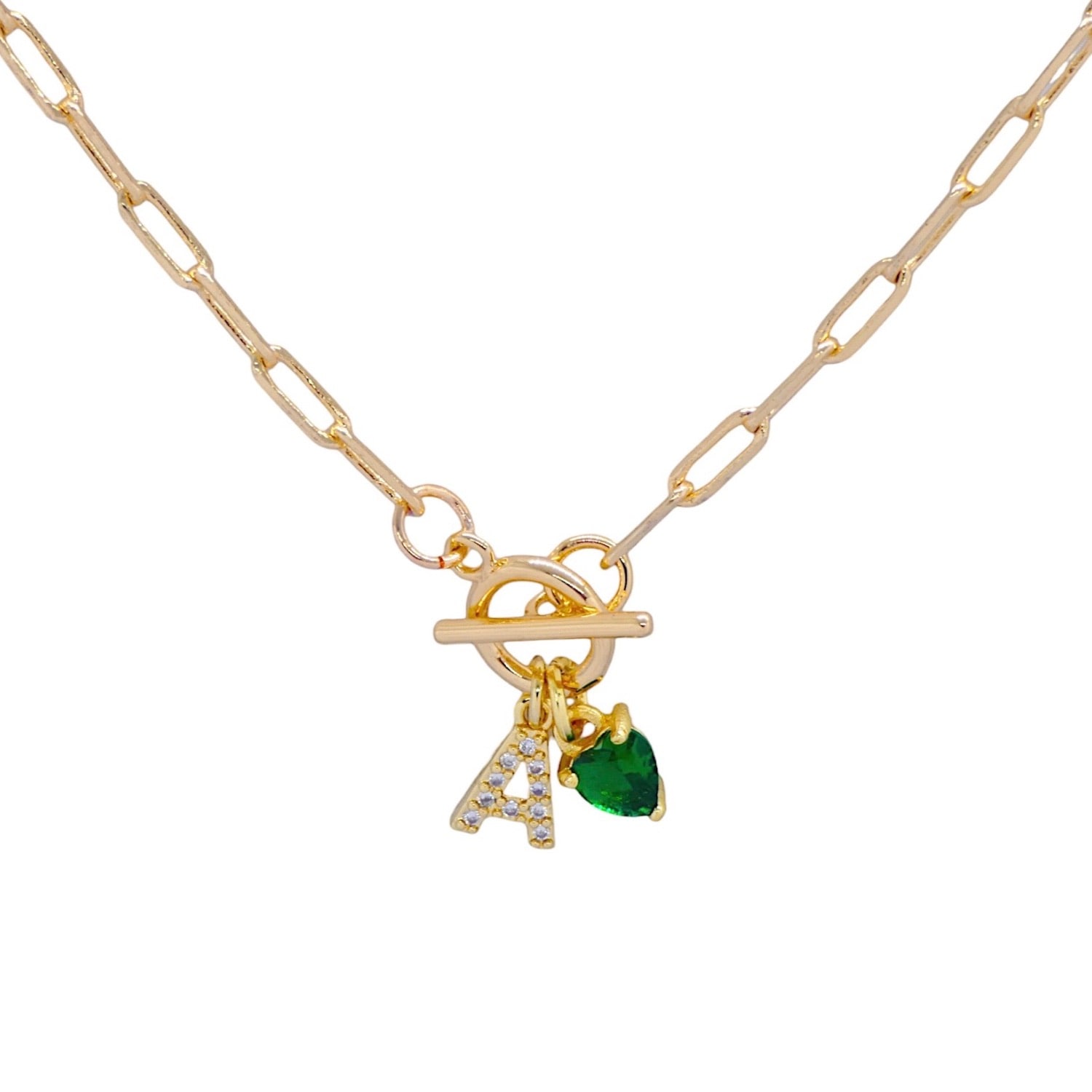 Valerie Chic Women's Green / Gold Initial Letter Emerald Heart Necklace