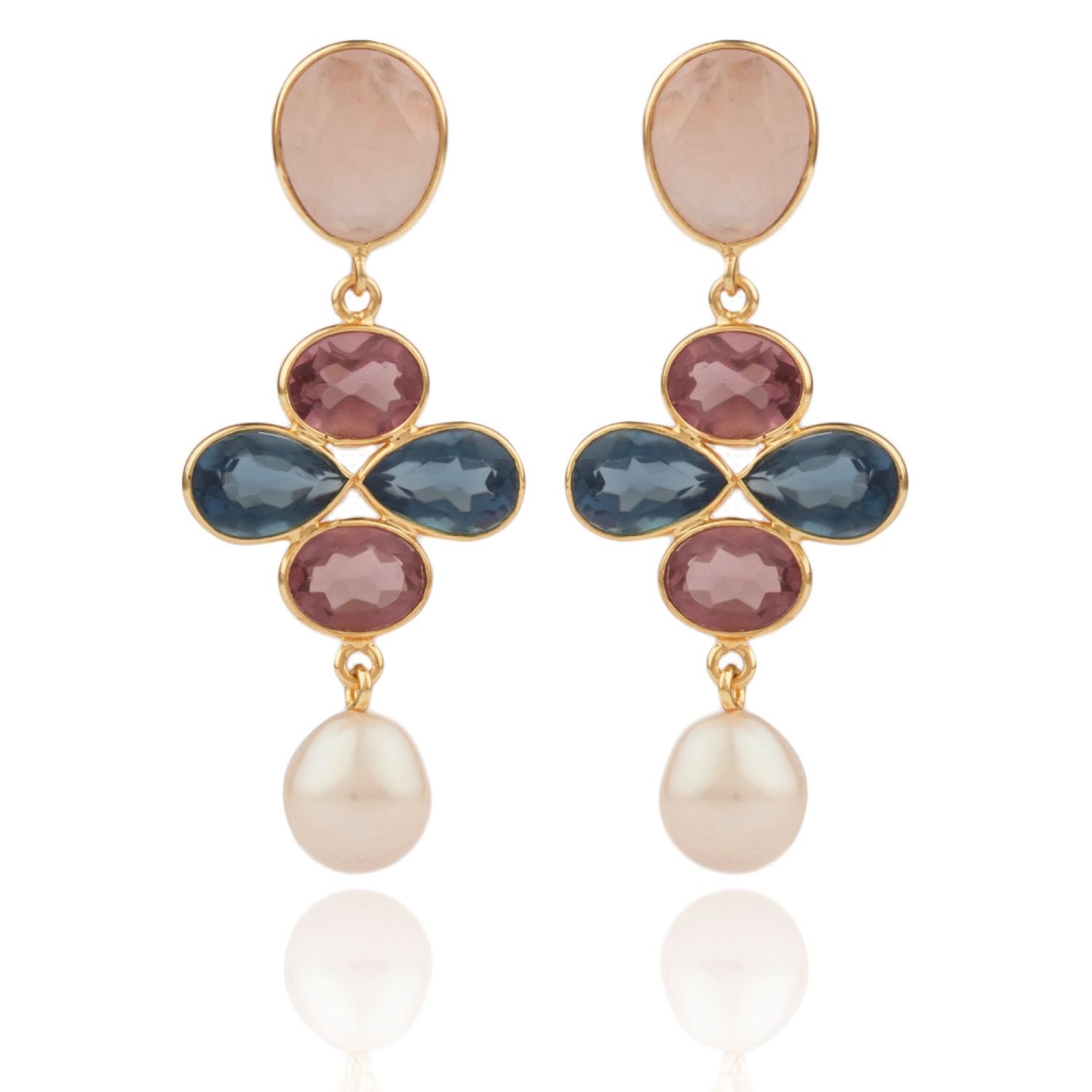 Women’s Rochelle Drop Earrings With Chunky And Shiny Semi-Precious Stones And Pearls House of Elliott