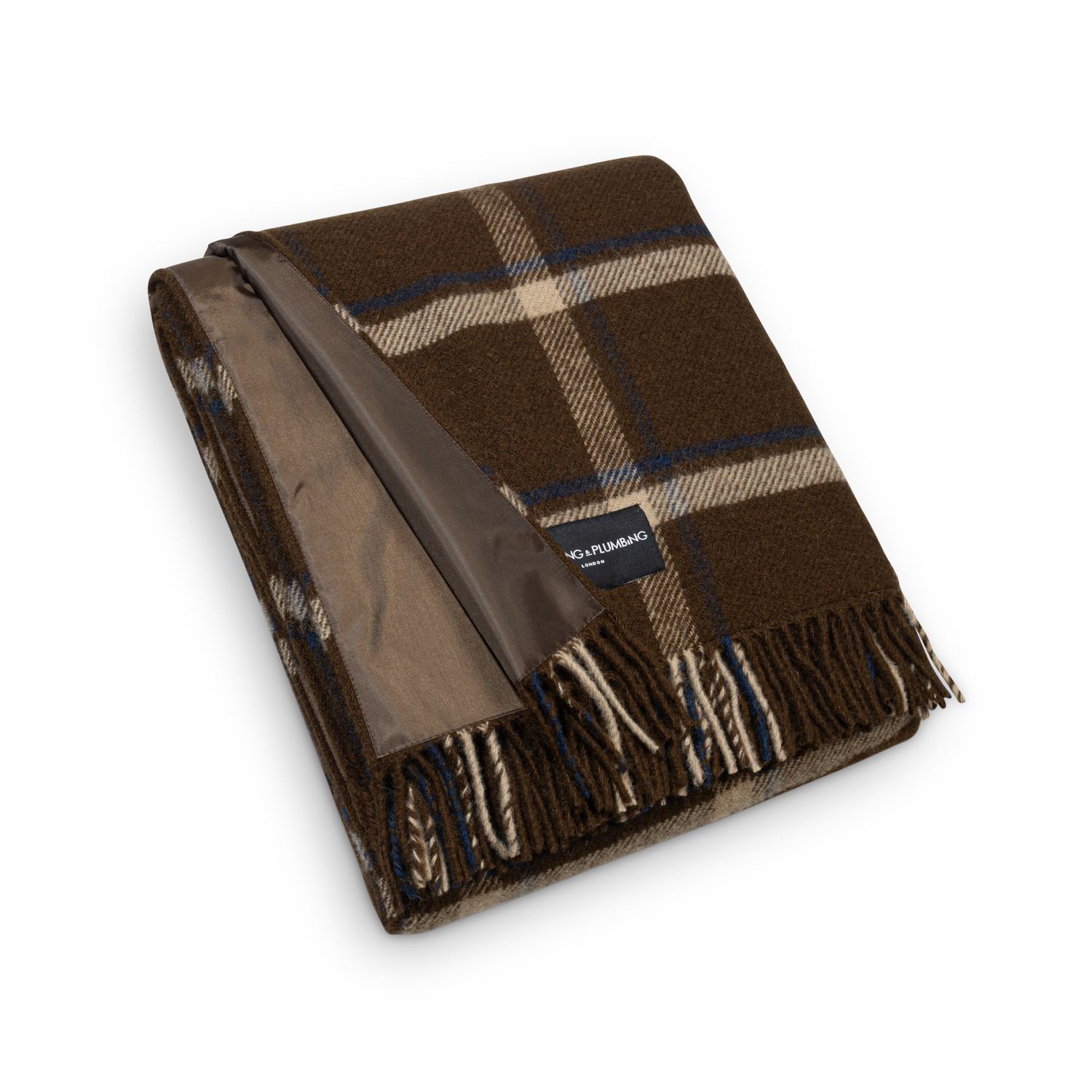 Heating & Plumbing London Brown Pure New Wool Picnic Blanket - Checkmate - Mocha - No Strap
