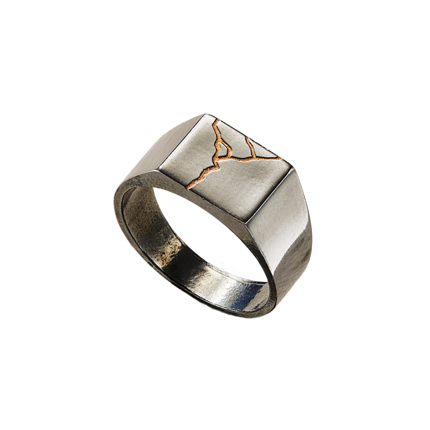 Chunky Oxidised Kintsugi Signet Ring | Posh Totty Designs | Wolf