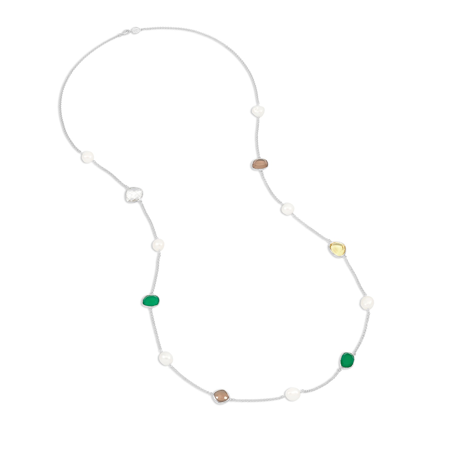 Dower & Hall Women's Long Green Gemstone & Baroque Pearl Necklace In Silver In Burgundy