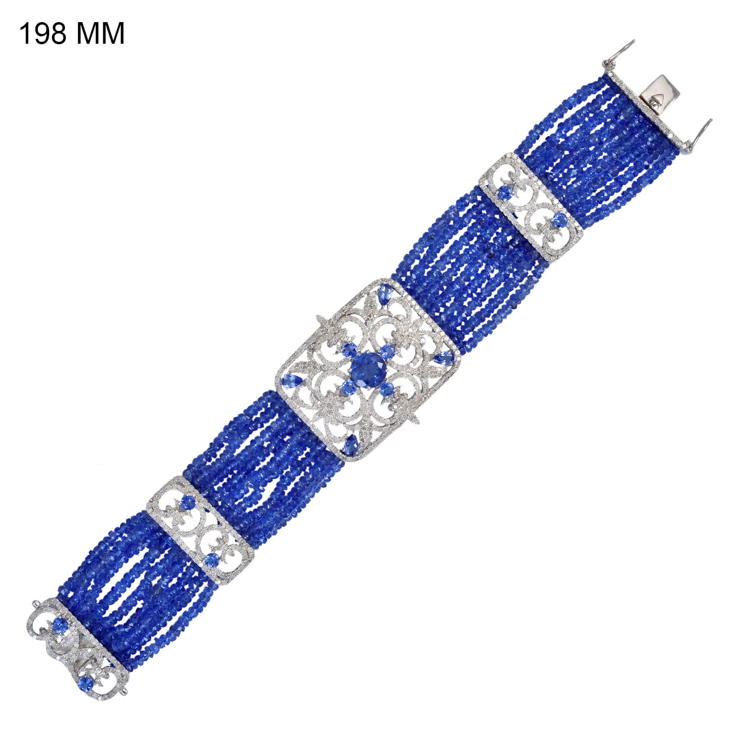 Women’s White / Blue 9 Line Tanzanite With Pave Diamond In 18K White Gold & Silver Clasp Spacer Beads Bracelet Artisan