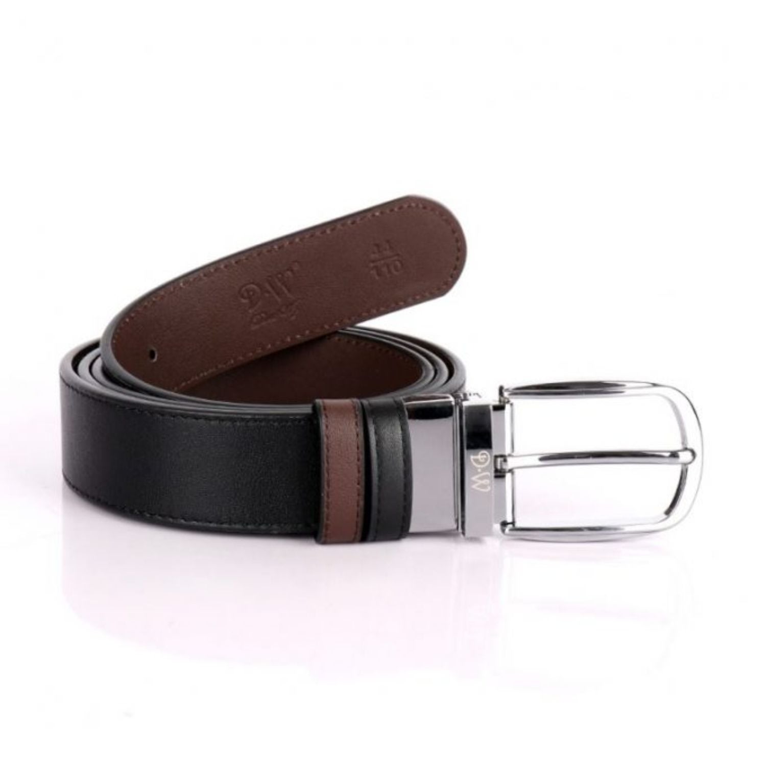 Men’s Reversible Curved Silver Buckle Belt - Black Brown 40" David Wej