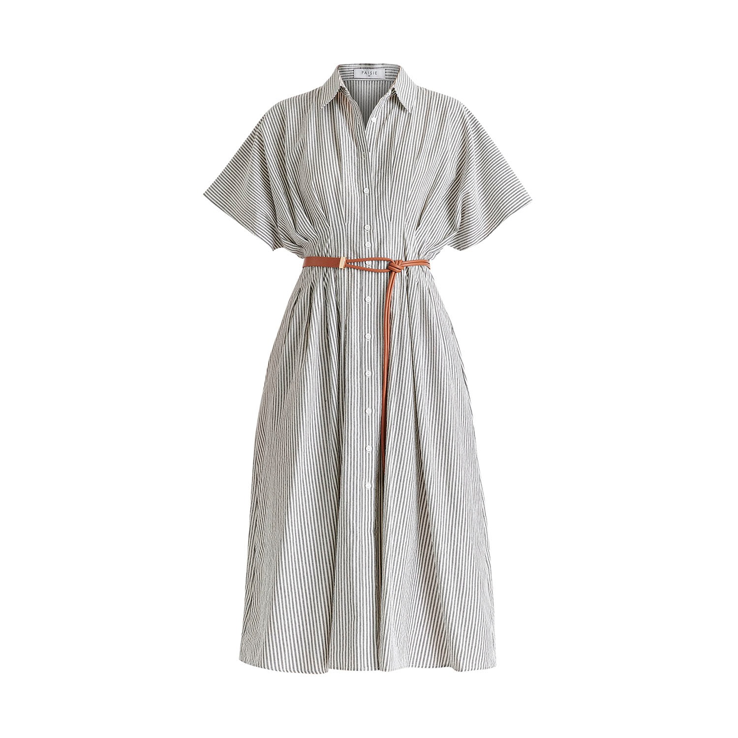 Paisie Women's Striped Shirt Dress With Waist Pleats In White And Black In Black/white