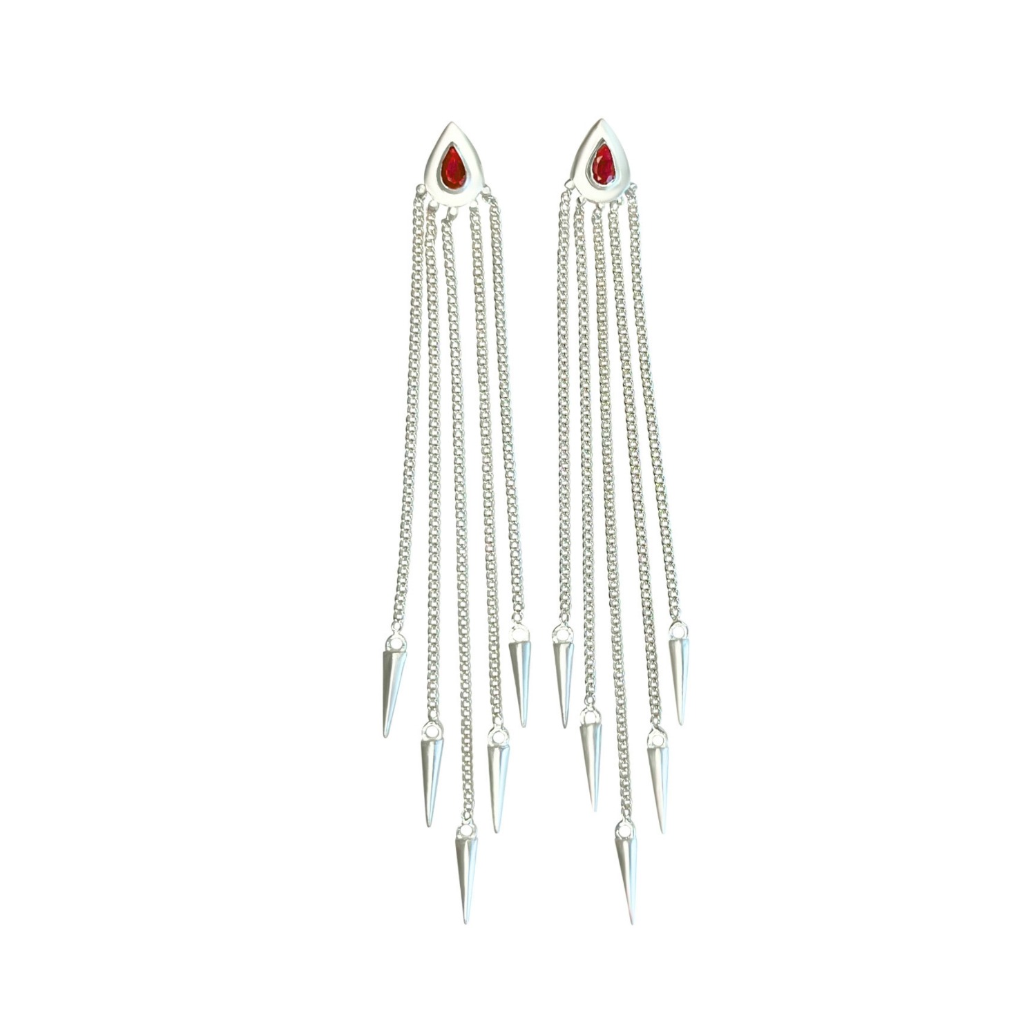 Rize Women's Silver / Red Ruby Tassel Earrings - Sterling Silver In White