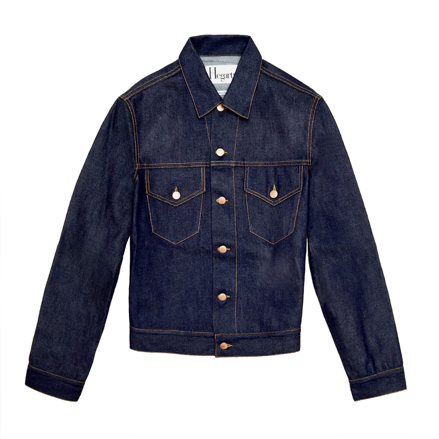 Mens Classic Denim Trucker Jacket In Raw Indigo Selvedge, Hegarty