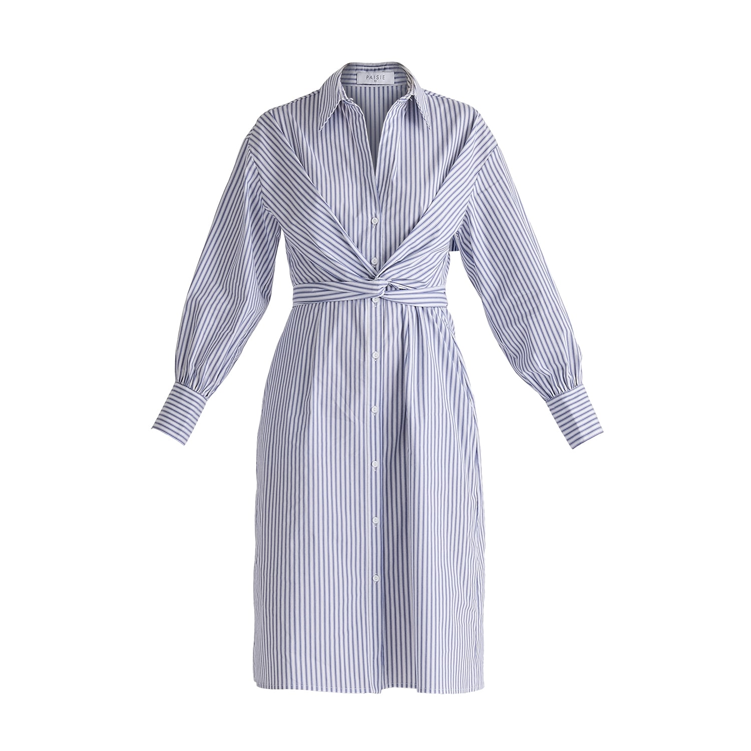 Paisie Women's White / Blue Striped Shirt Dress With Waist Tie In White & Blue In White/blue