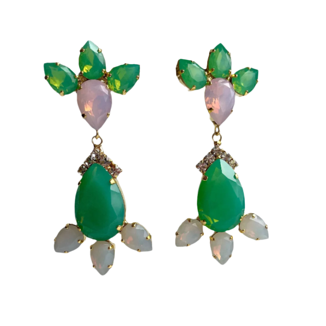 Laura Gray Women's Green & Pink Crystal  Statement Post Earrings