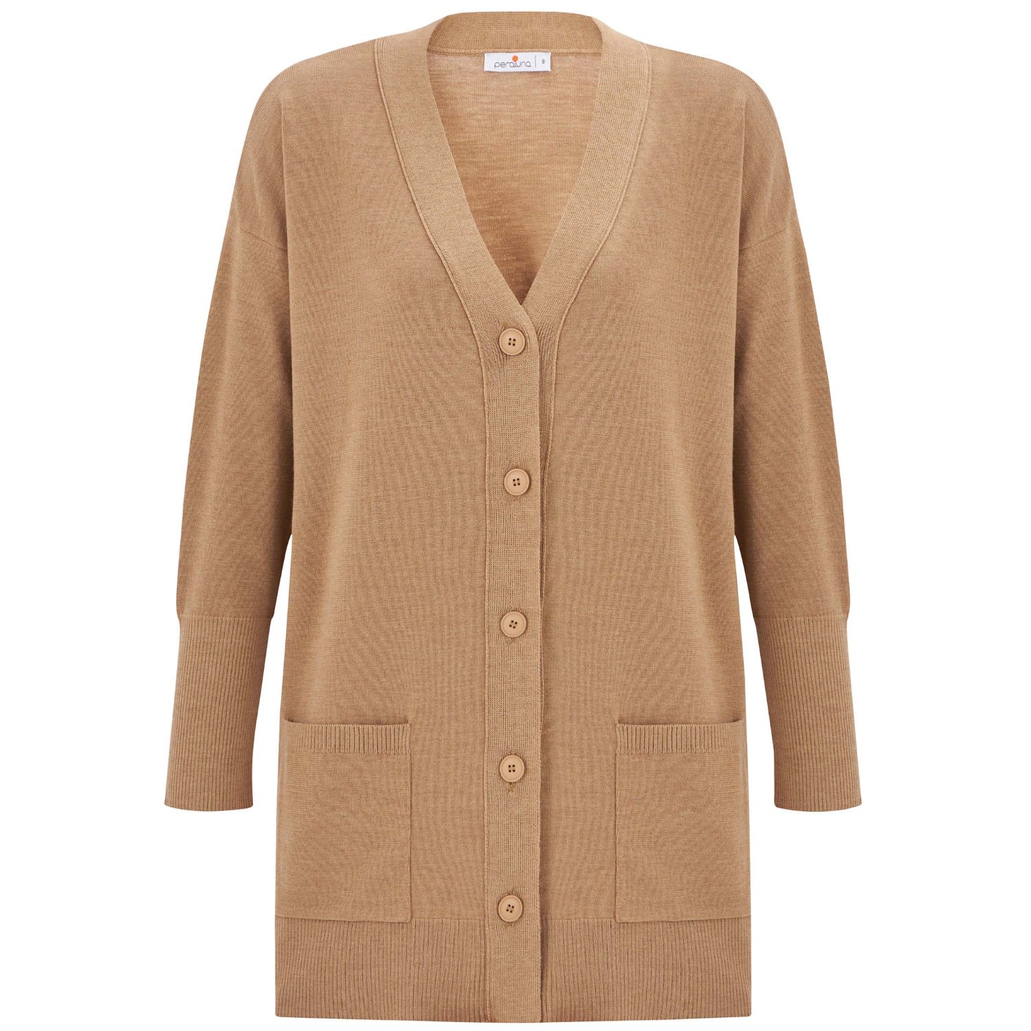 Peraluna Women's Brown Nicola V-neck Long Knit Cardigan - Camel Melange In Brown