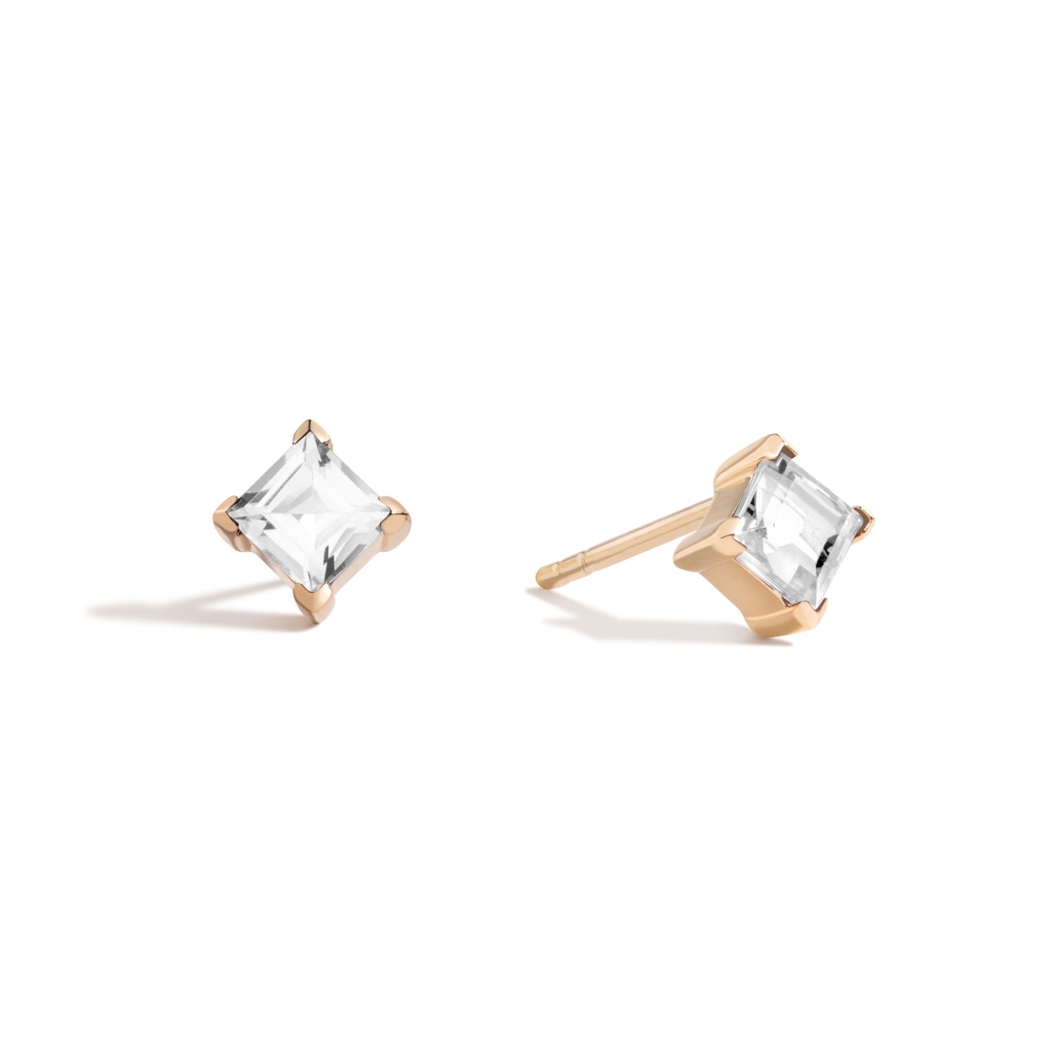 Women’s Gold / White Make Believe Square Stud Earrings - 18K Gold Vermeil Square Stud Earrings With White Topaz Gemstones Ldere