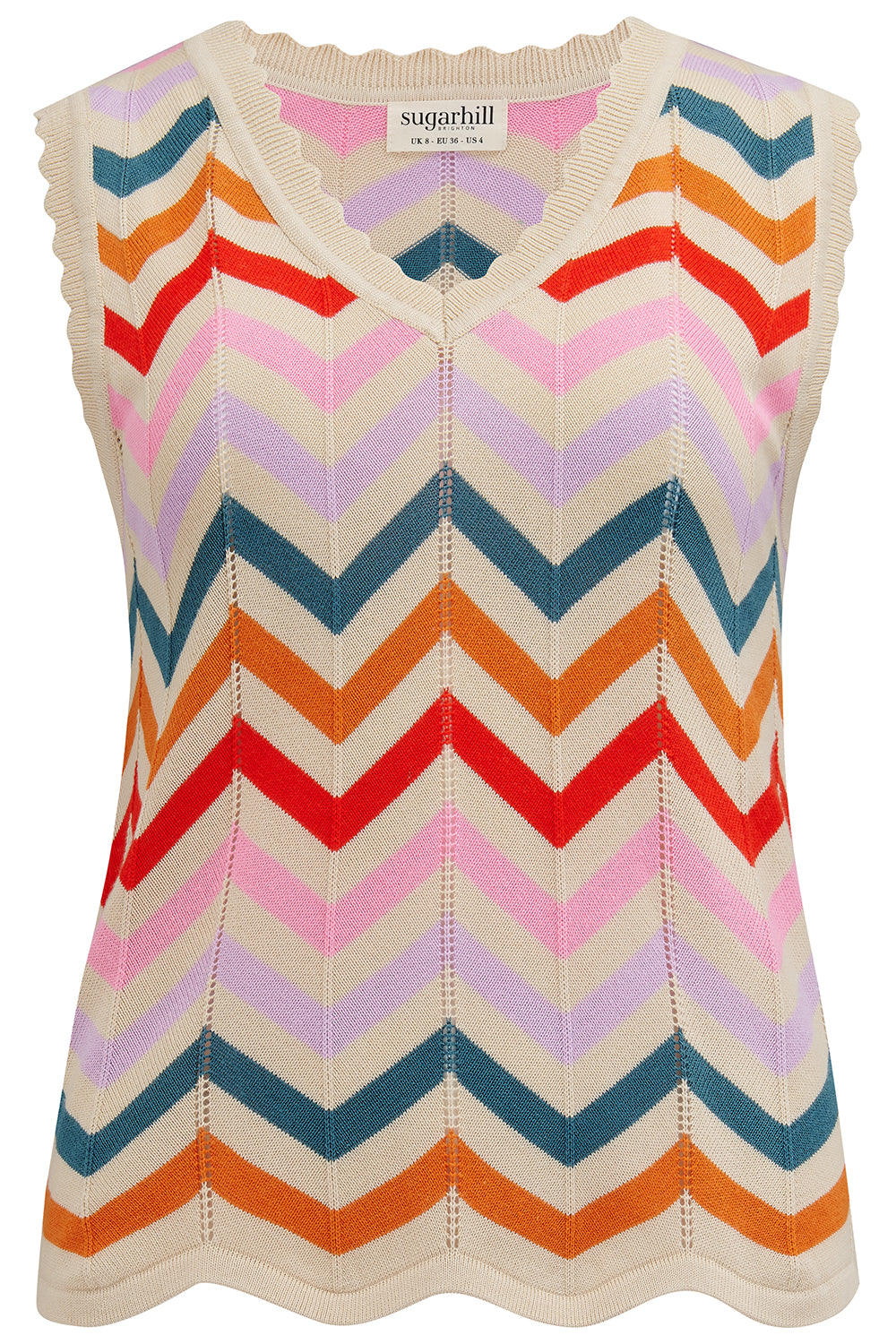 Sugarhill Brighton Women's Rosy V-neck Knit Vest Cream, Rainbow Chevron Stripes In Multi
