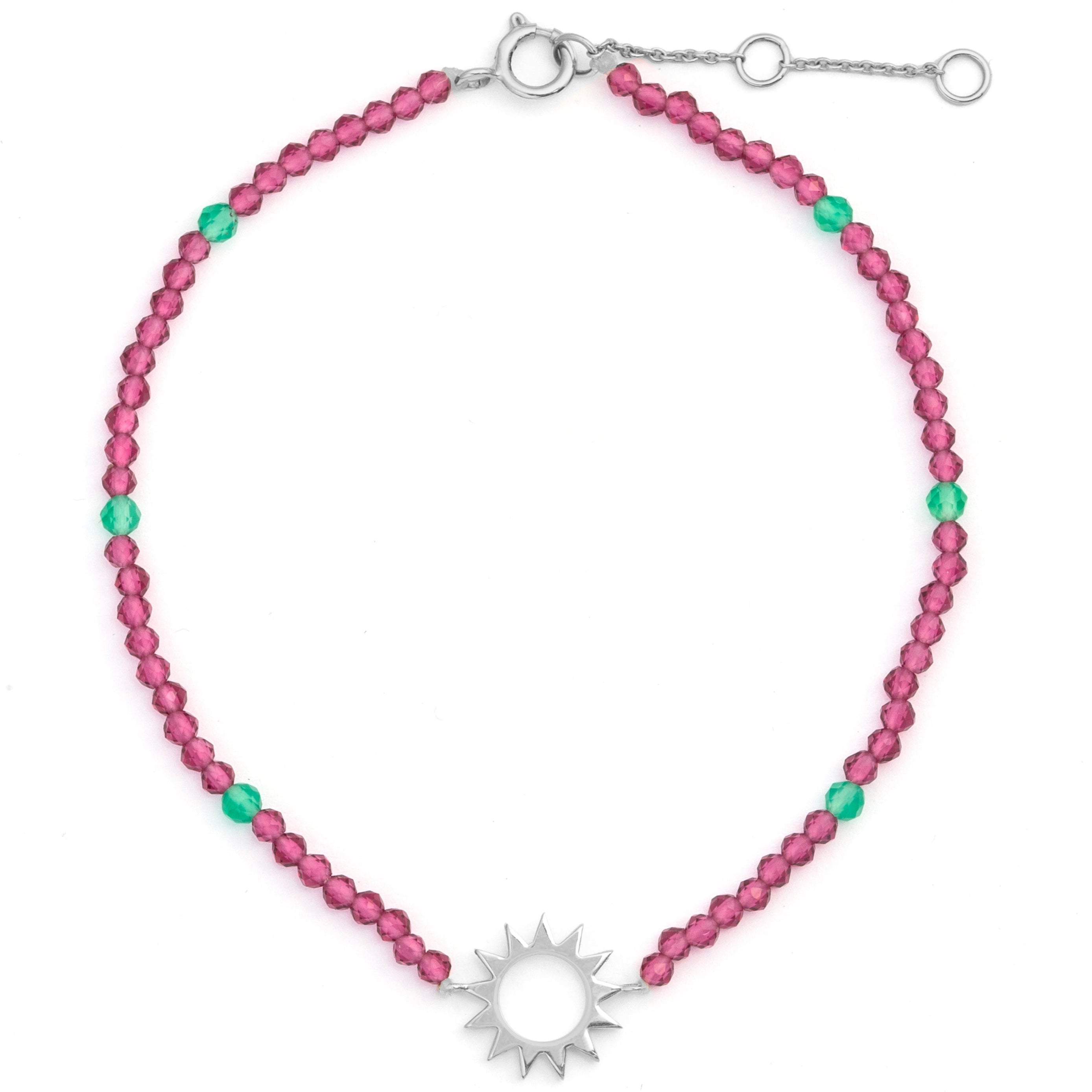 Zohreh V. Jewellery Women's Green / Pink / Purple Sunburst Silhouette Pink Quartz & Onyx Beaded Bracelet Sterling Silver
