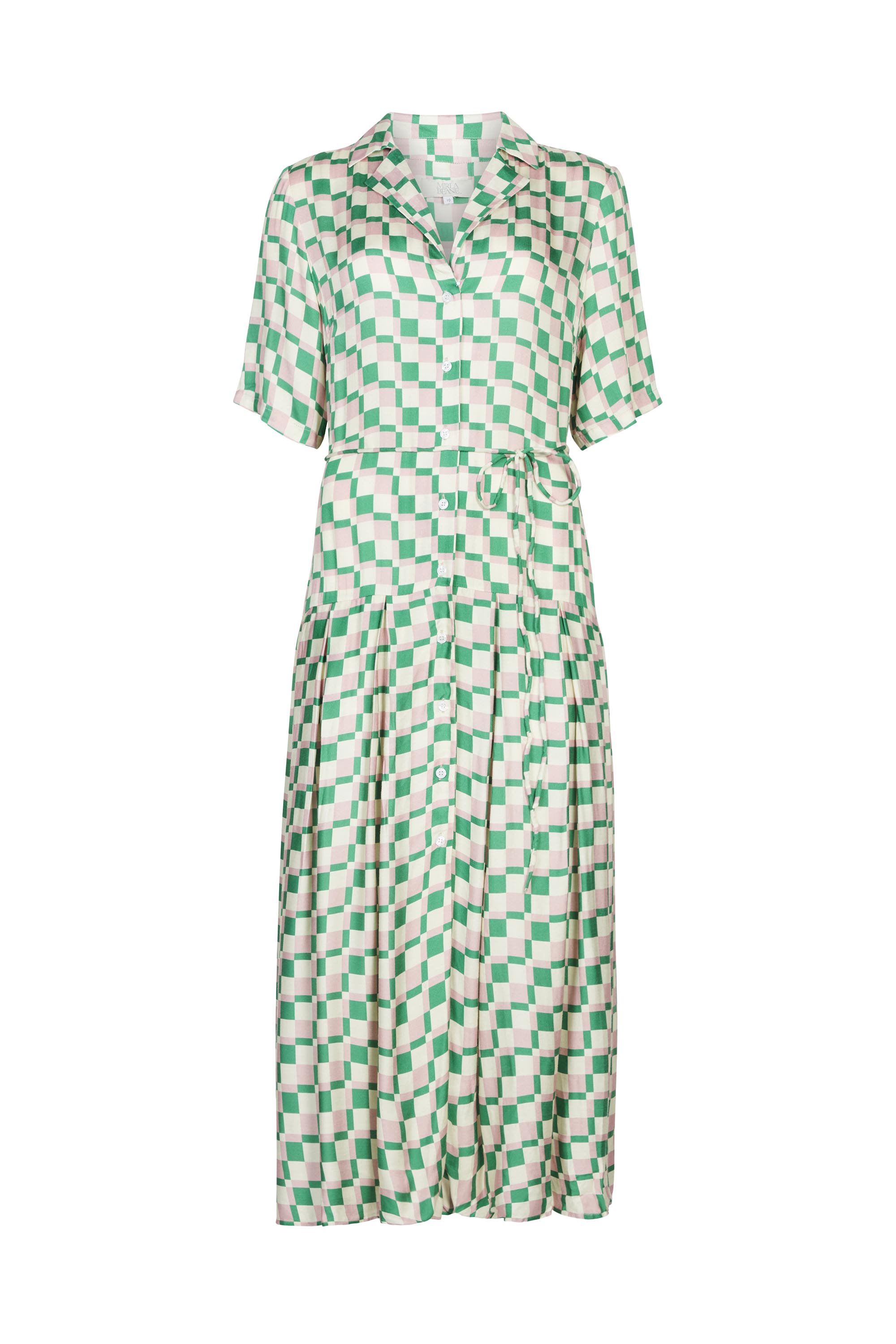 Mirla Beane Women's Pink/ Green Checkerboard Shirt Dress In Green/pink