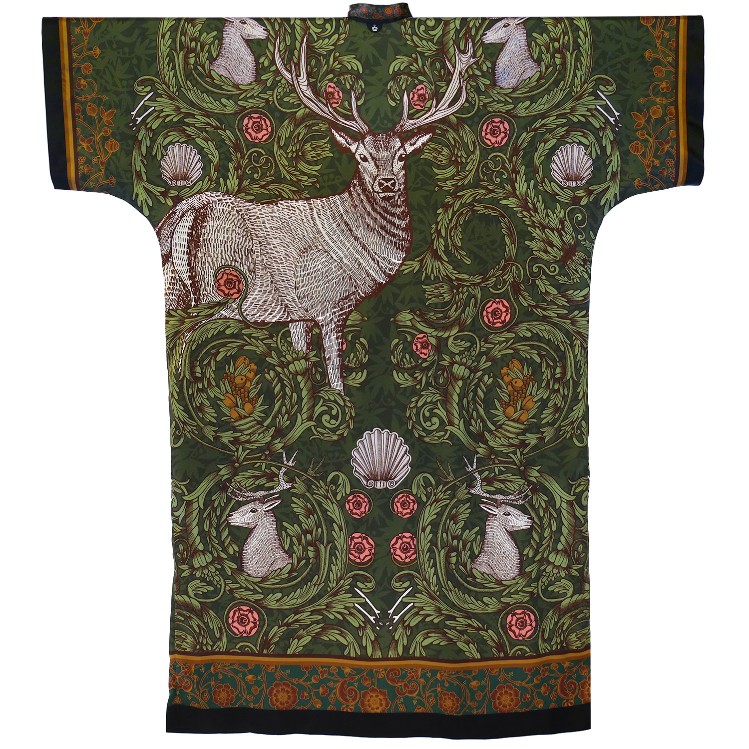 Kueen Women's Green / Black Silk Kimono - White Stag In Green/black