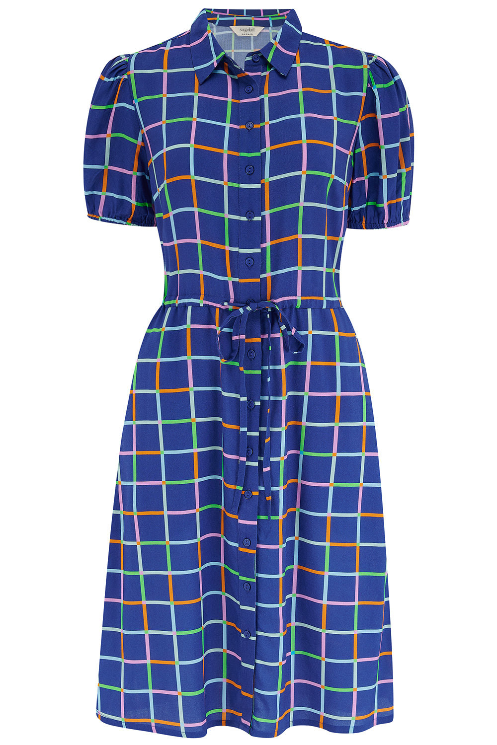 Sugarhill Brighton Women's Salma Mini Shirt Dress Blue, Matchstick Check