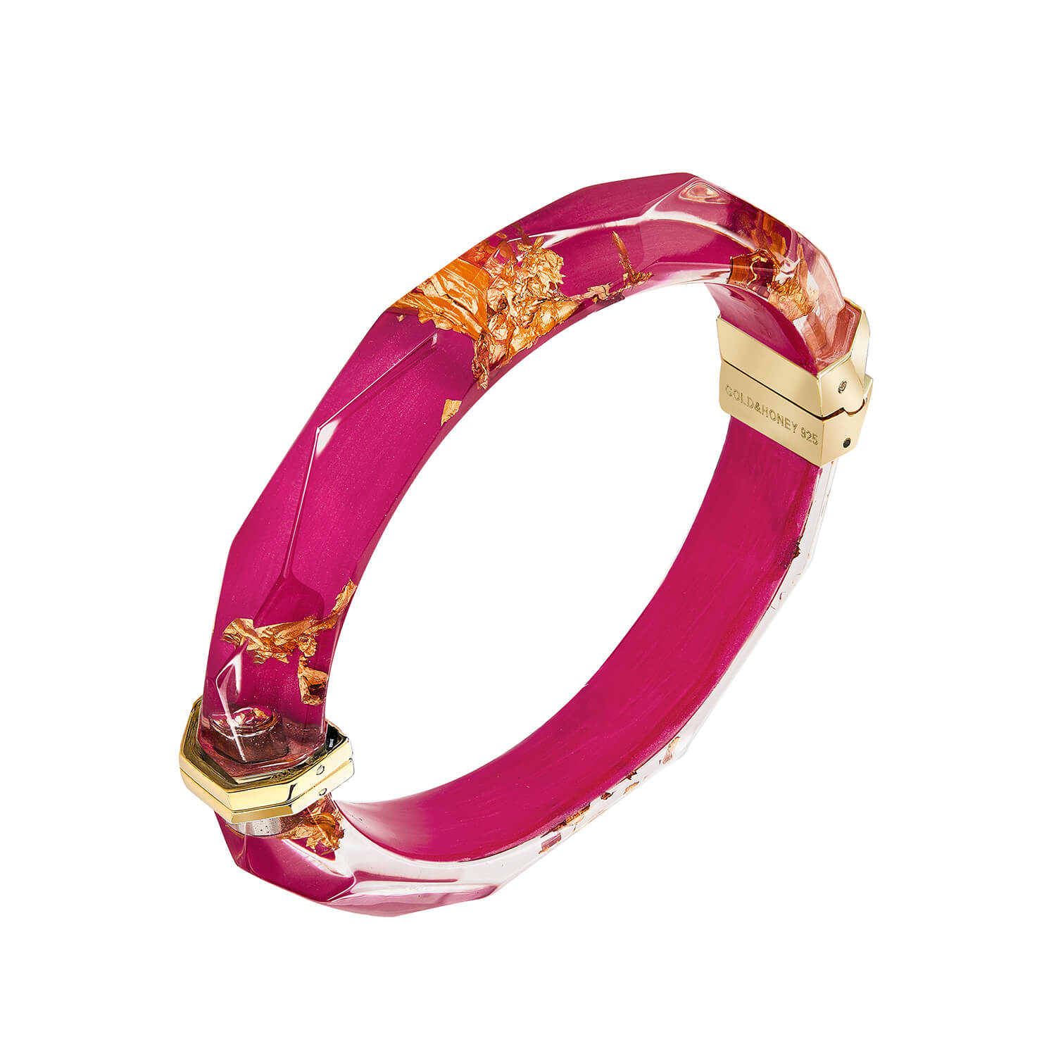 Gold & Honey Women's Gold / Pink / Purple 24k Gold Leaf Lucite Bangle In Deep Pink Dahlia