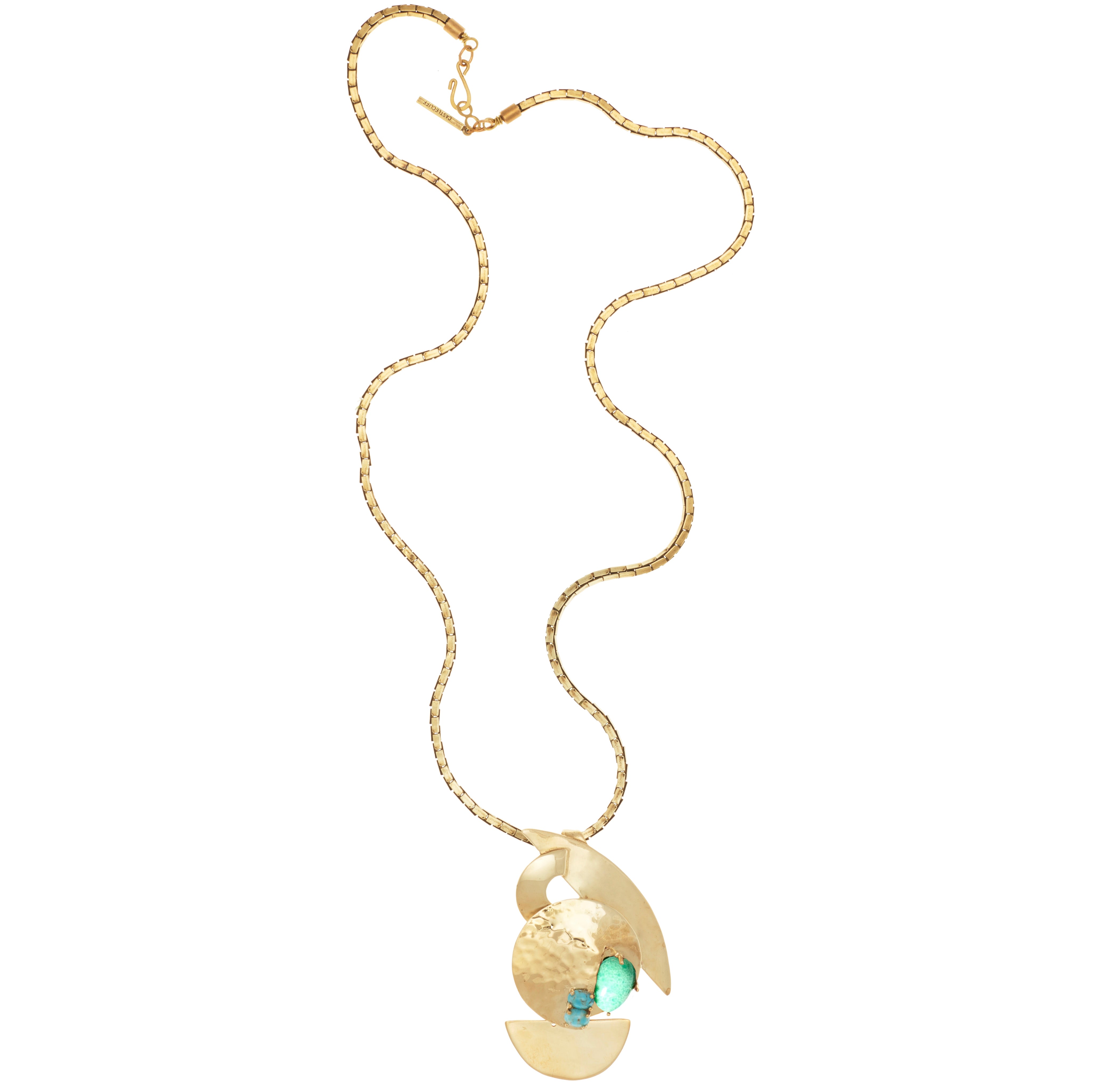 Castlecliff Women's Gold / Green / Blue Soleri Pendant In Pine & Sky In Metallic