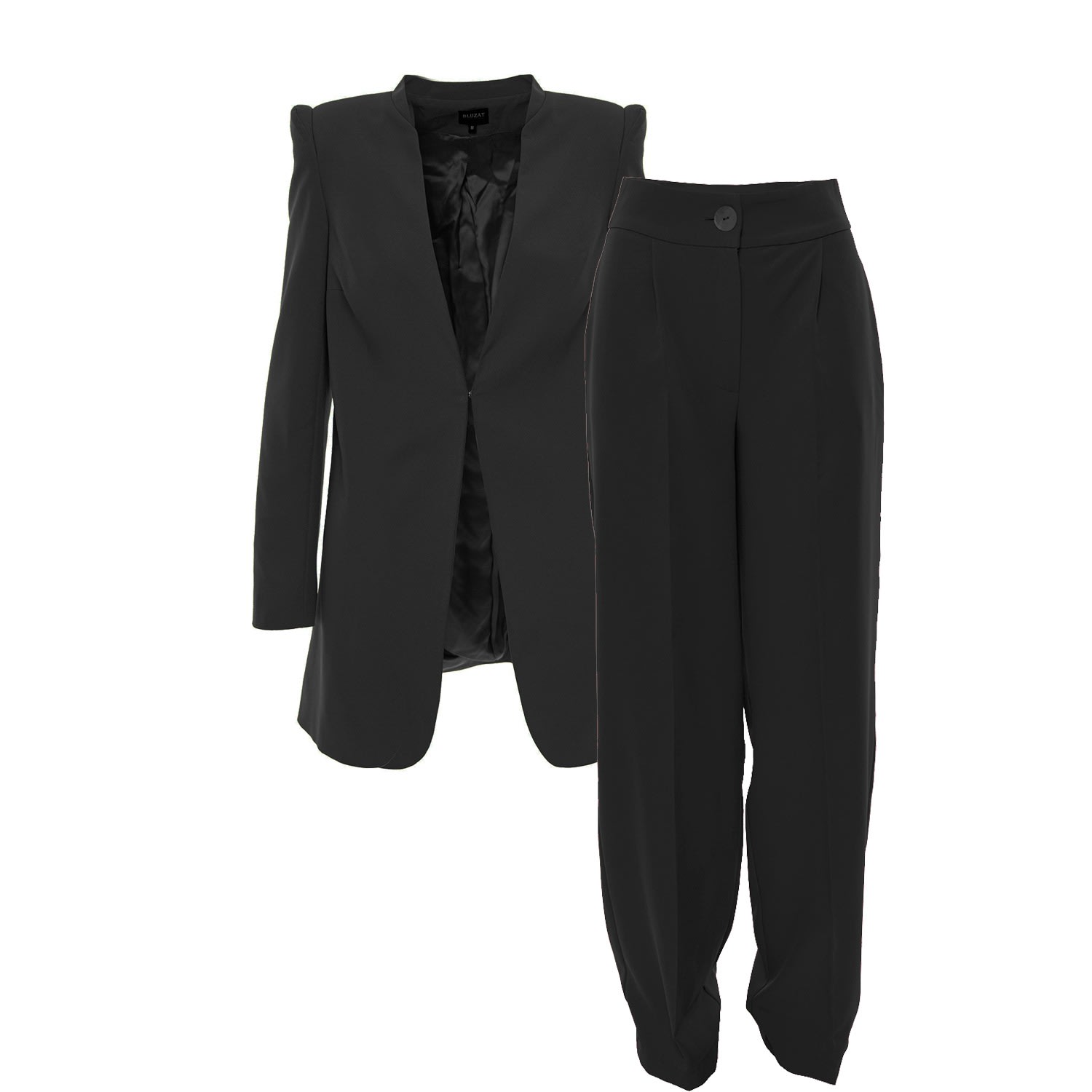 Bluzat Women's Black Suit With Sharped Shoulders Blazer In Black