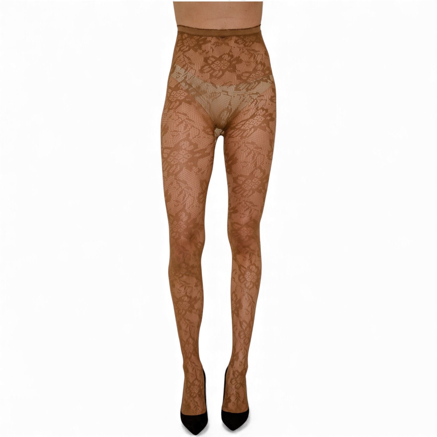 High Heel Jungle By Kathryn Eisman Women's Lola Lace Tights Brown