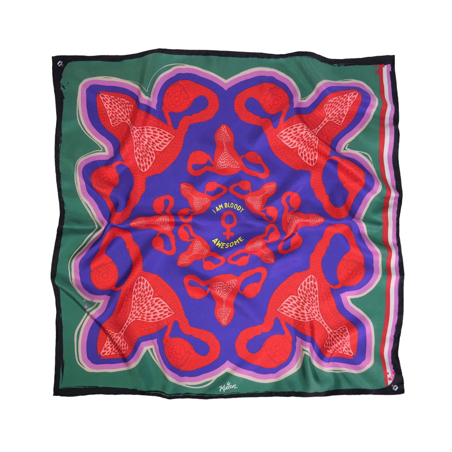 Women’s Green / Blue / Red Silk Scarf - I Am Bloody Awesome/Bloody Awesome Collection/Bloody Blue Kueen