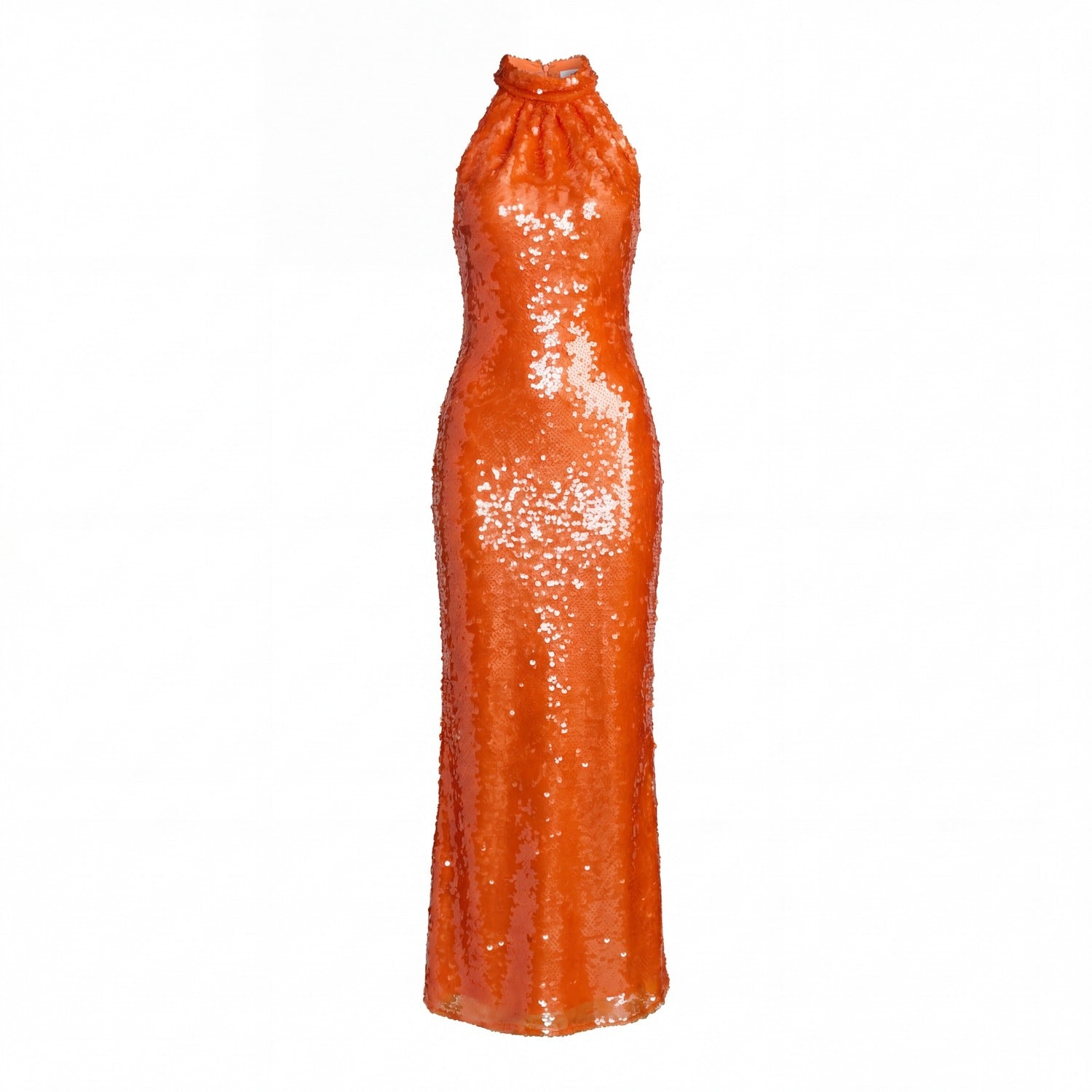 orange sequin halter dress Orange Sequin Halter Evening Dress  VALDRIN SAHITI
