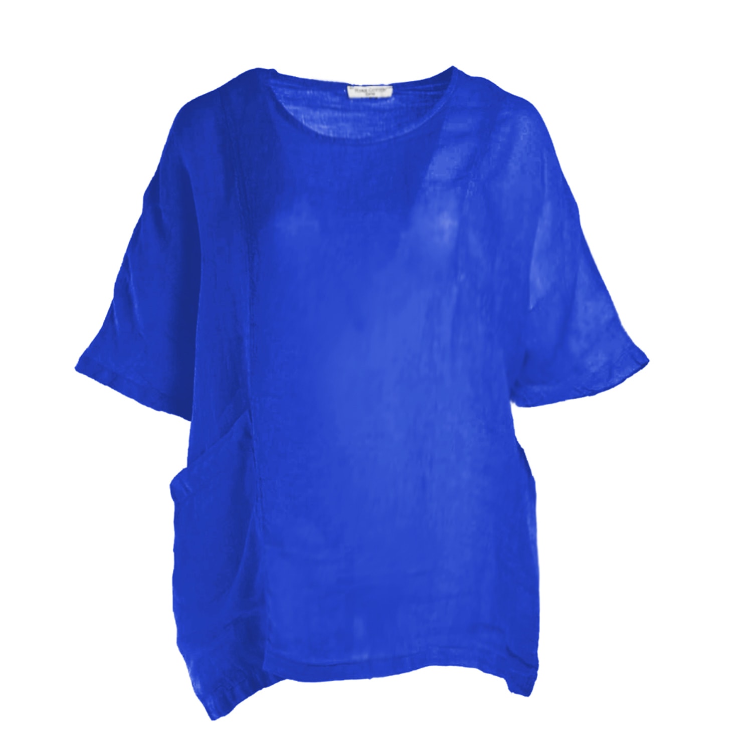 Haris Cotton Women's Blue Front Pocket Curve Linen Gauze Blouse With Batwing Sleeve Lapis In Blue