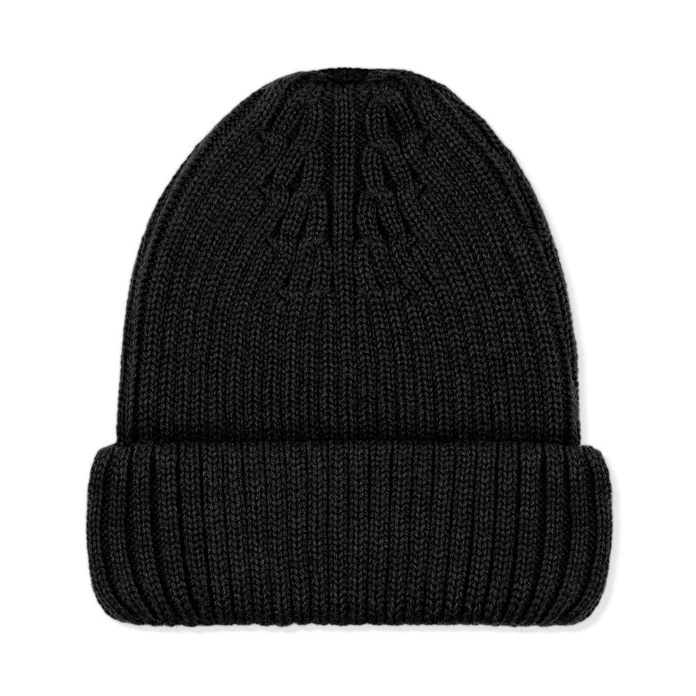 Women’s Heavyweight Ribbed Extra Fine Merino Beanie - Black Large Paul James Knitwear