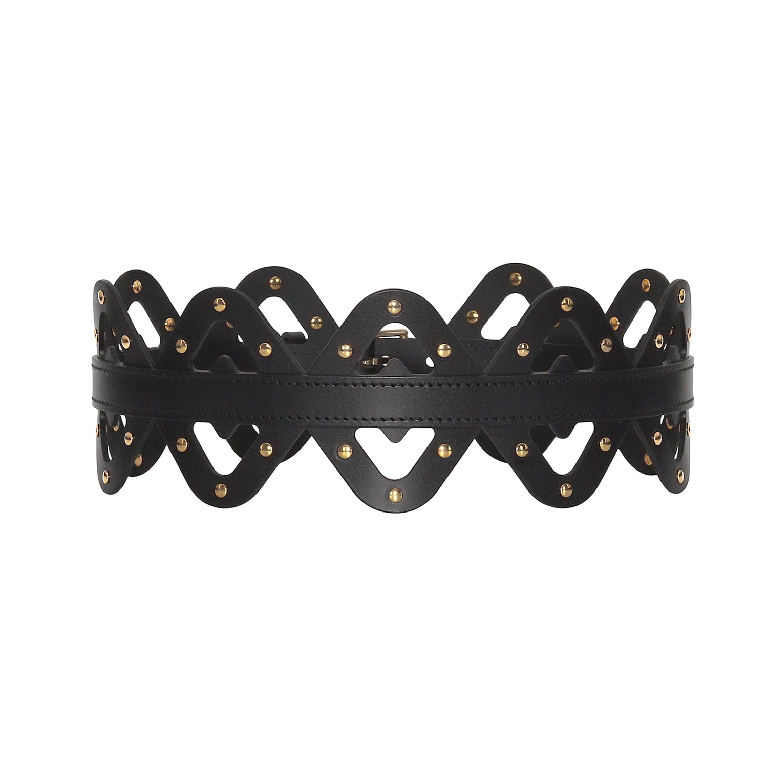Haute Cuir Women's Black Rivetted Diamond Cutout Leather Belt In Black