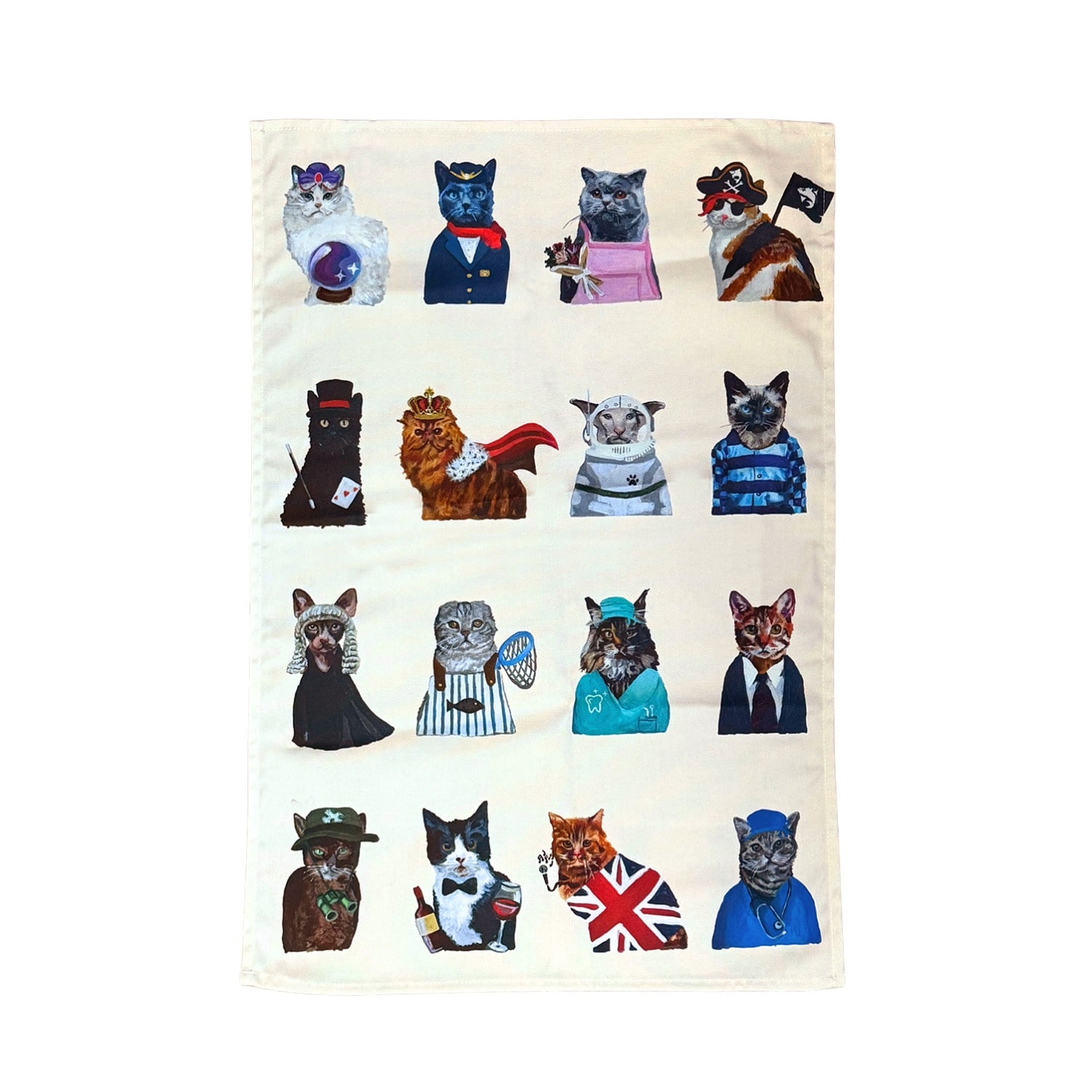 Jessica Anderton Designs Neutrals Cats Tea Towel - Cream In White