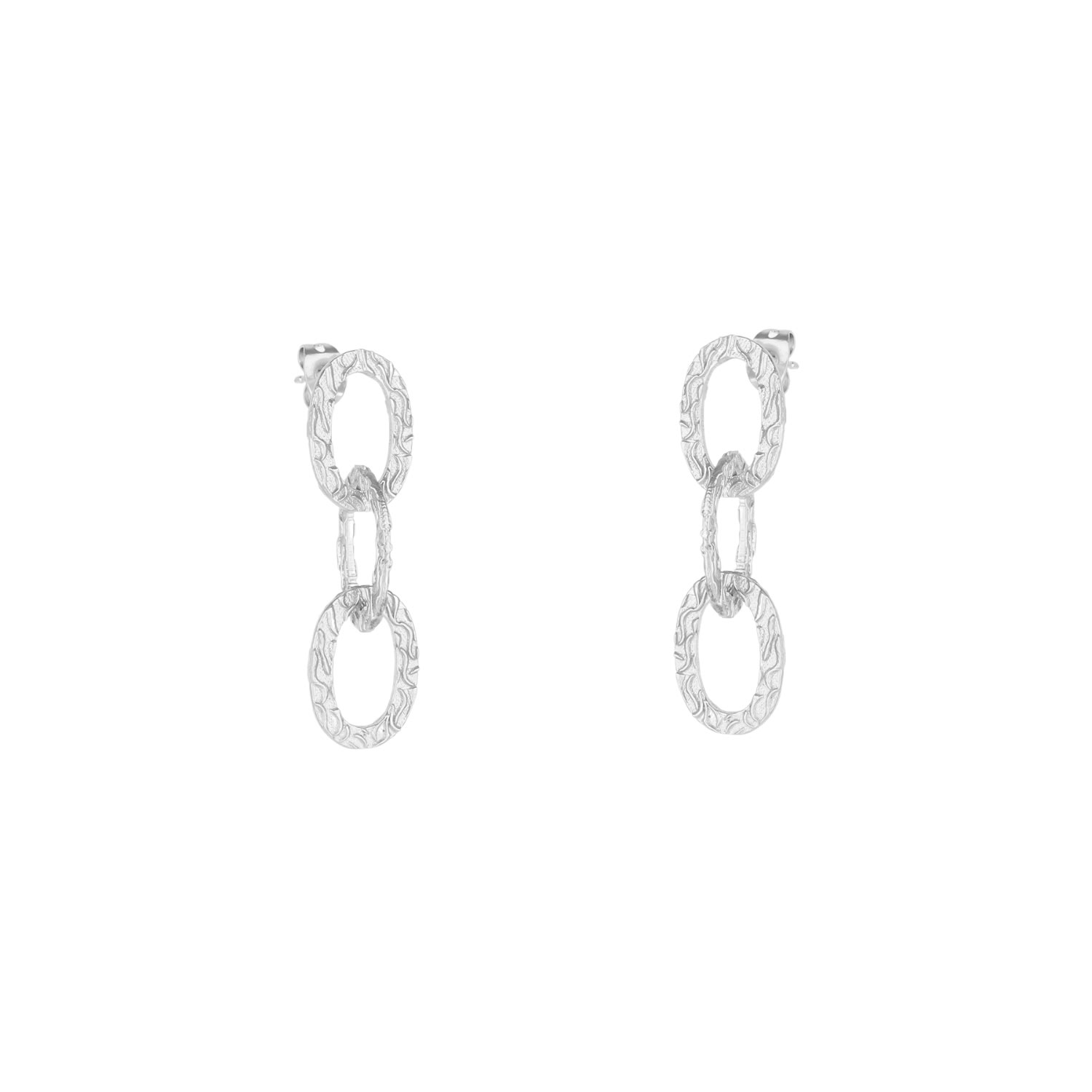 Mejoma Women's Ancient Allure Textured Silver Large Chain Drop Earring