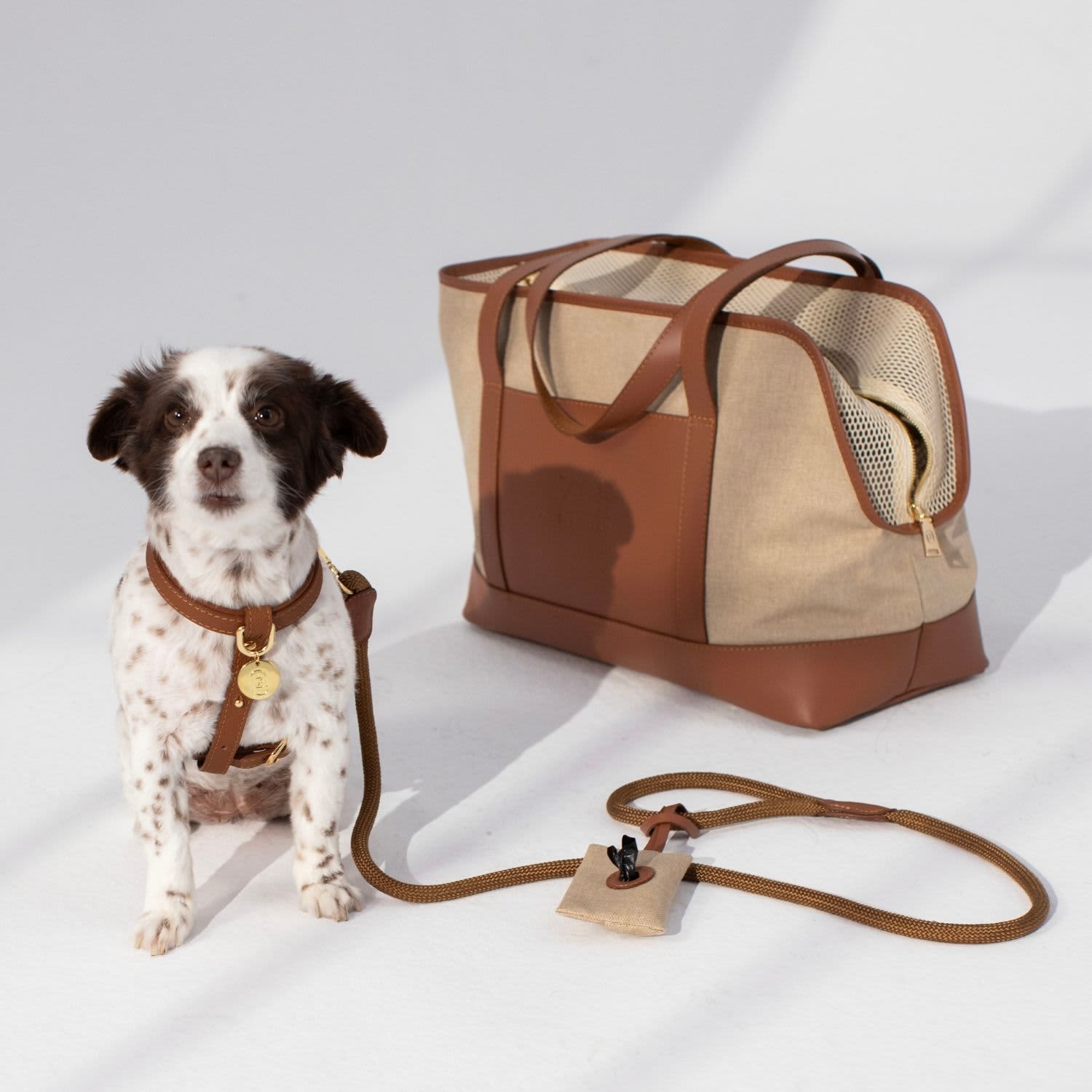 Leather & Canvas Light Weight Dog Carrier Brown | ZOË PET ATELIER