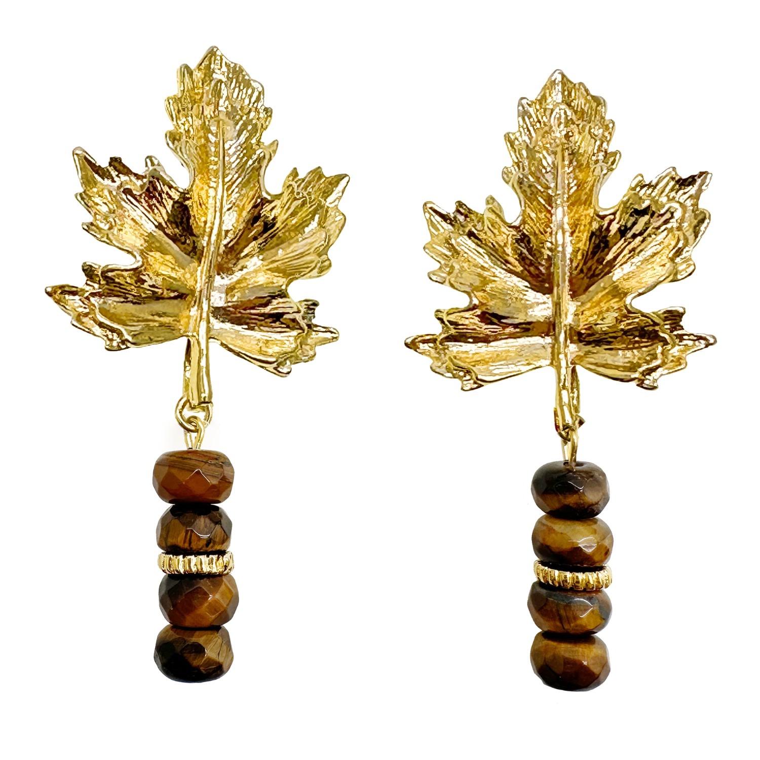 Farra Women's Brown Maple Leaves Tiger Eye Dangle Statement Earrings In Brown