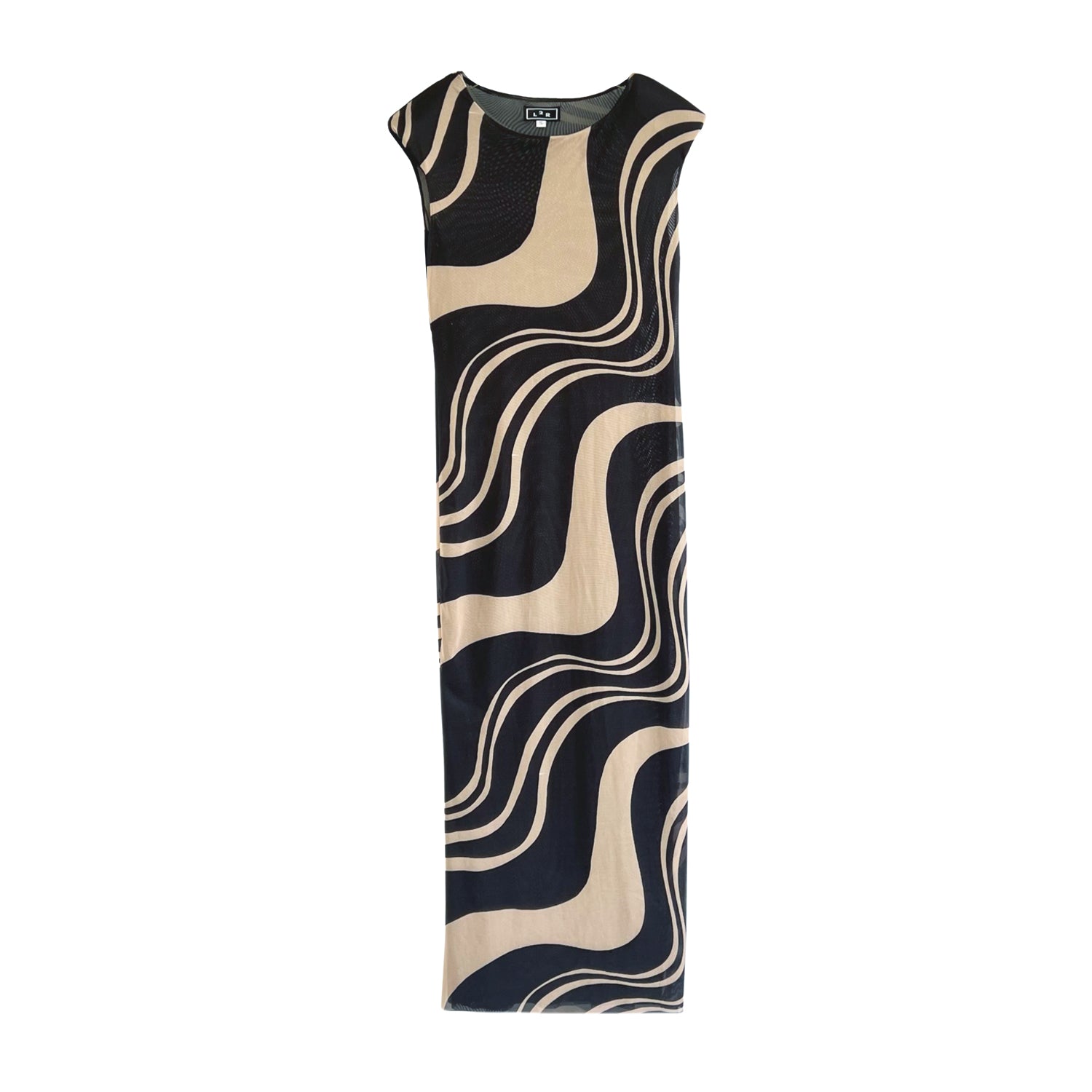 L2r The Label Women's Neutrals / Black Shoulder Pad Printed Mesh Dress In Beige & Black In Black