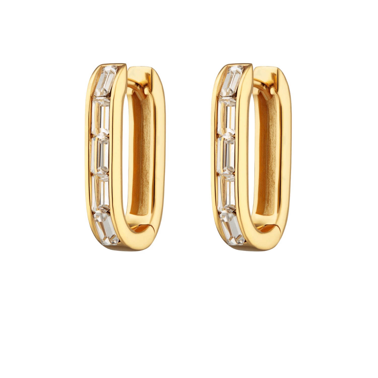 Scream Pretty Women's Gold Oval Baguette Hoop Earrings With Clear Stones In Gold