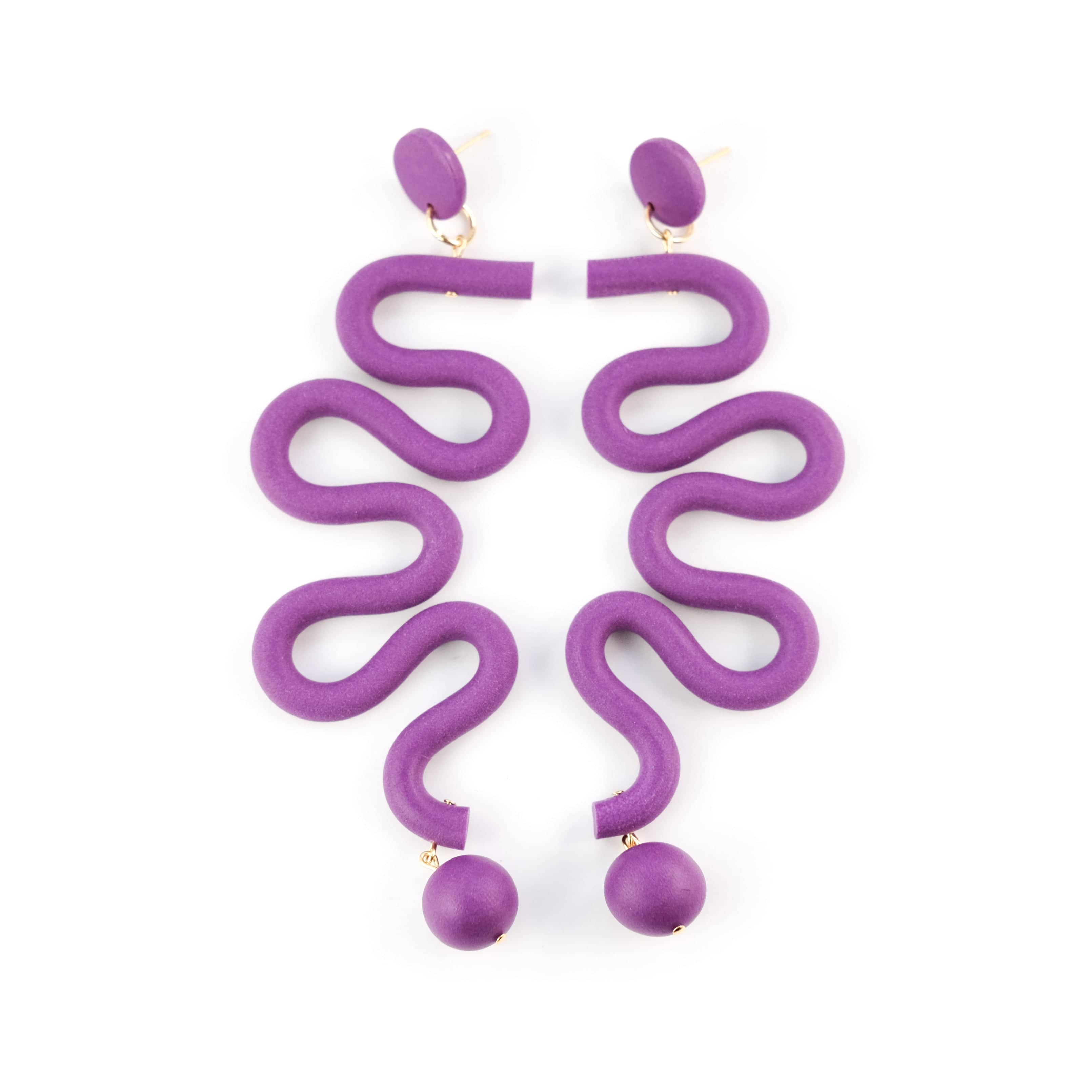 Women’s Pink / Purple Tube Squiggles Dangly Statement Earrings In Deep Purple By Chavelli