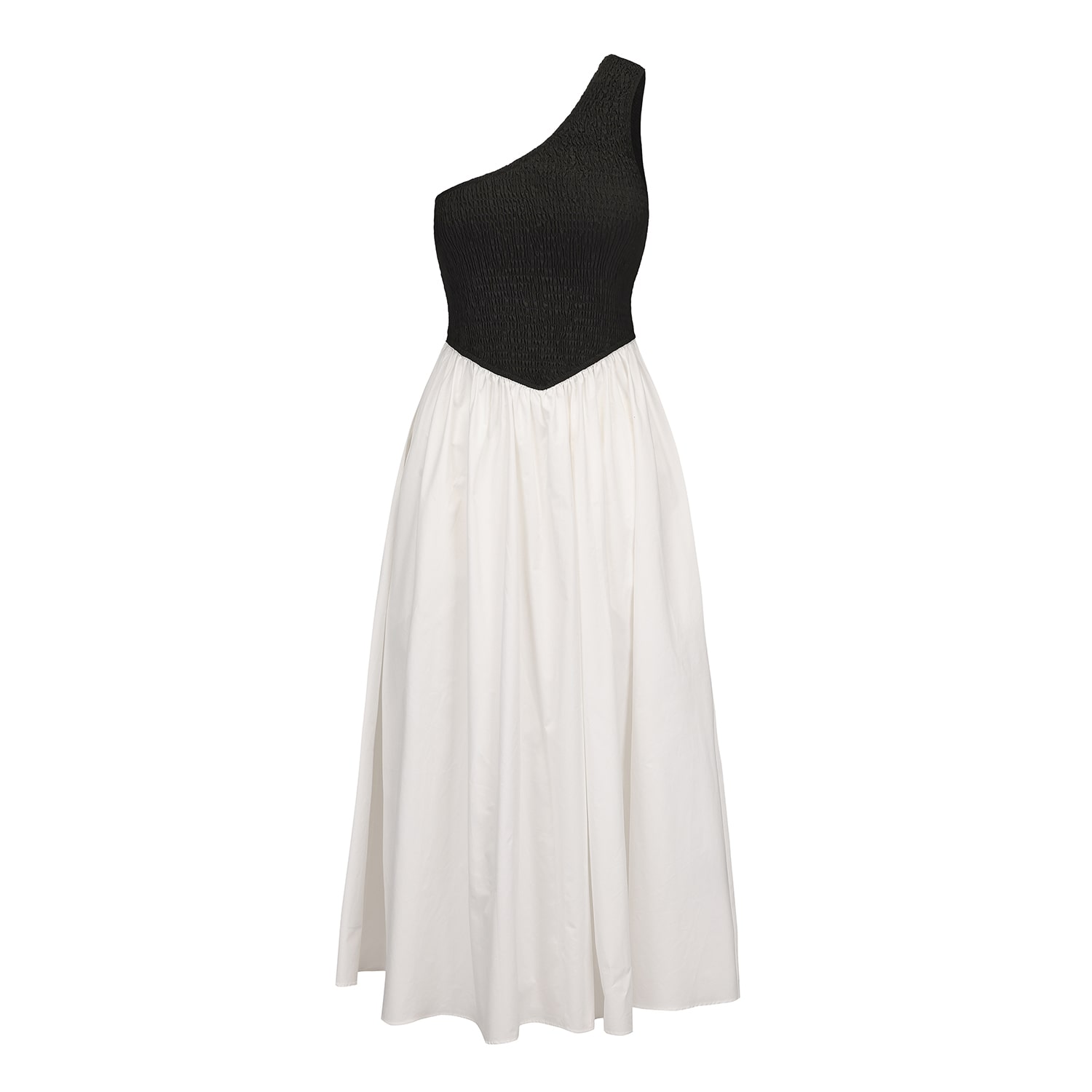 Nuaje Nuaje Women's Black / White Bianca Smocked One Shoulder Midi Dress In Black And White In Black