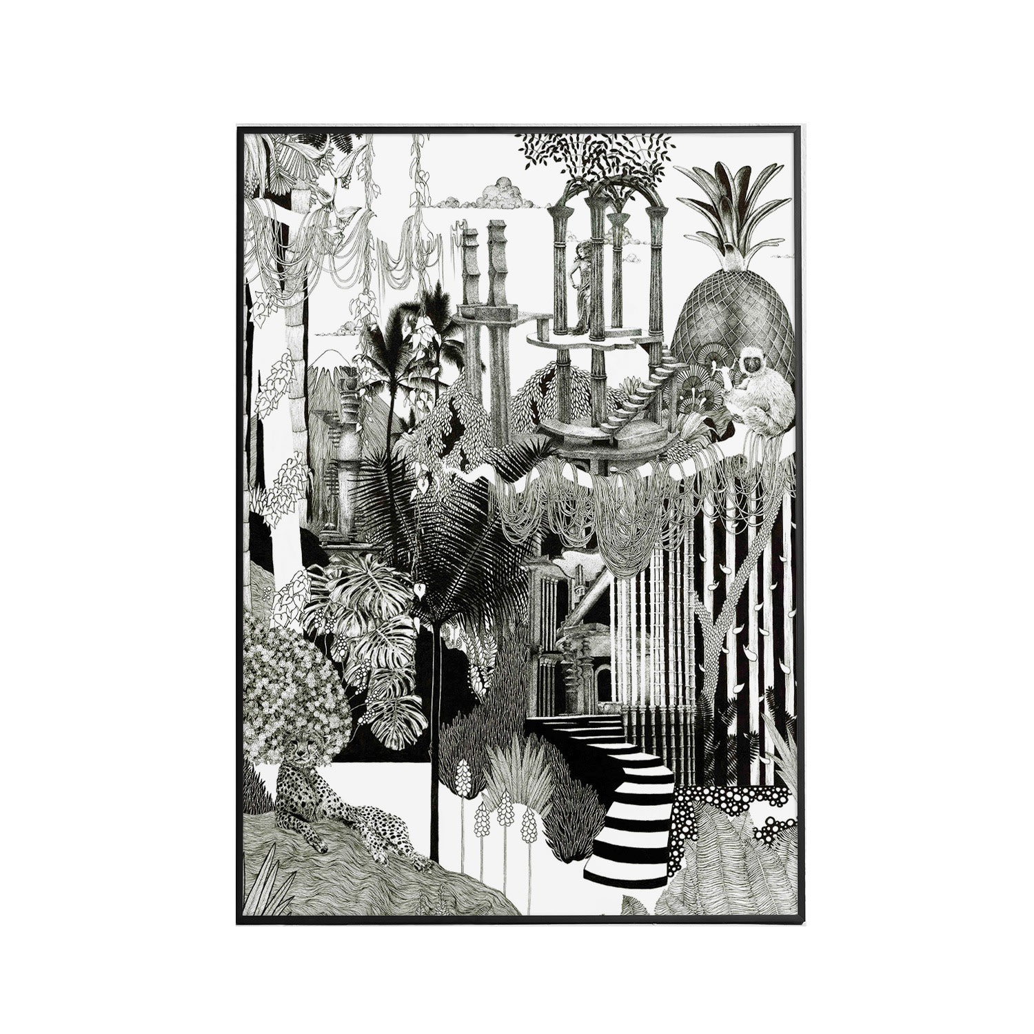 Abi Overland Jersey Black Botanical Jungle Monochromatic - Art Print L In Multi
