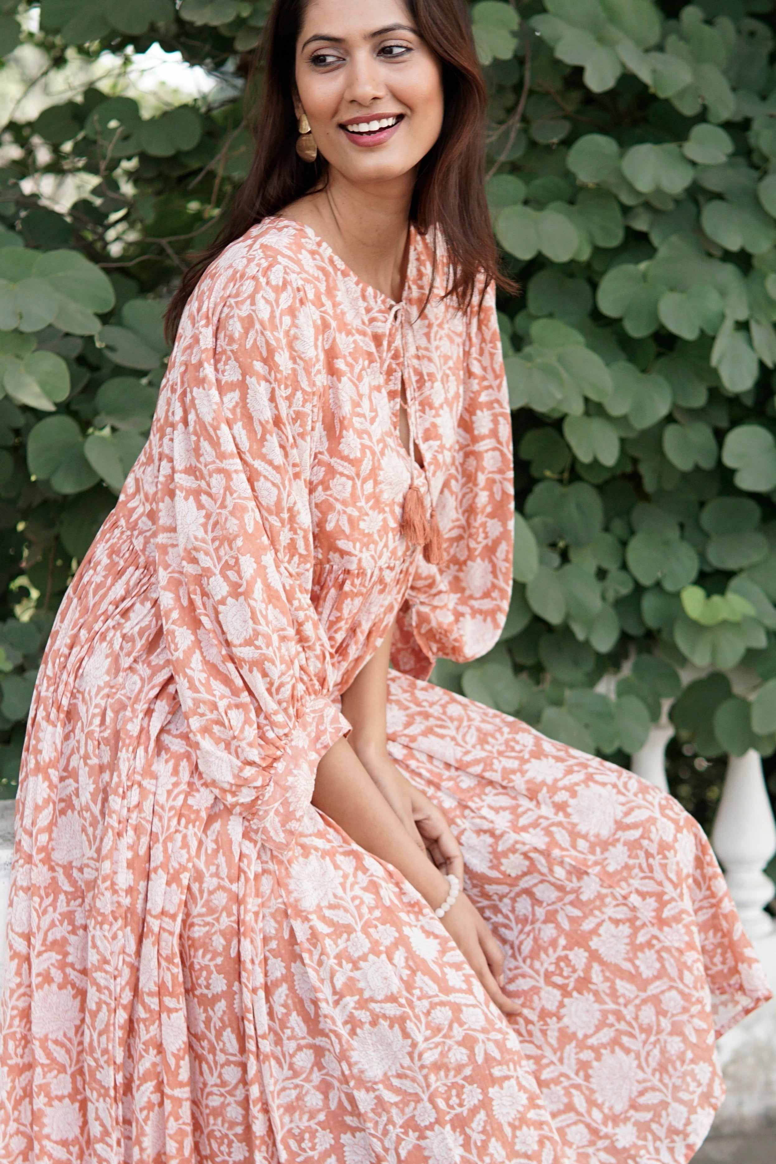 cotton block print dress Bhavani Dress: Jade XL Size:M (Now Available) l The dress features seasonCode_A25 Cotton Pakistani Suits Long