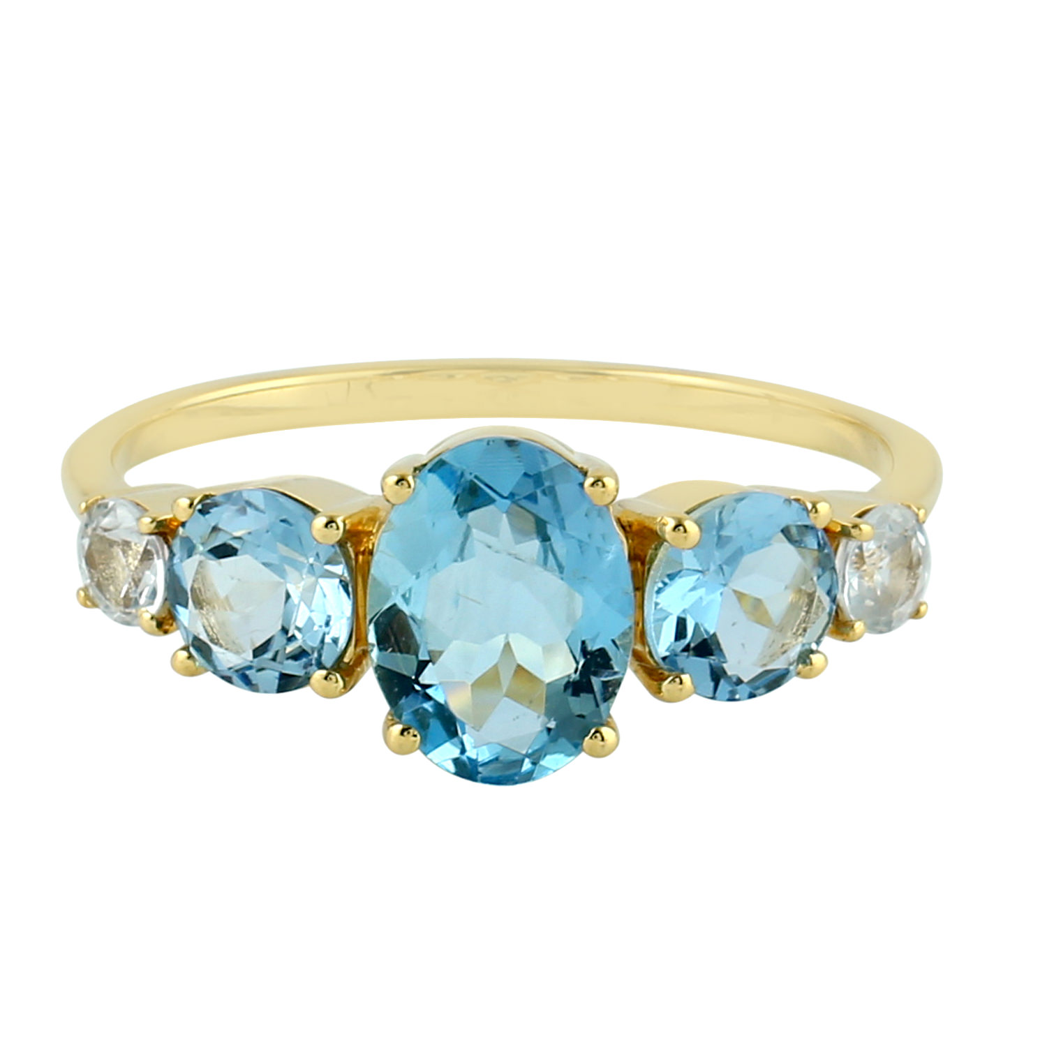 Women’s Gold / Blue Aquamarine & White Sapphire In 18K Yellow Gold Handmade Fashion Ring Artisan