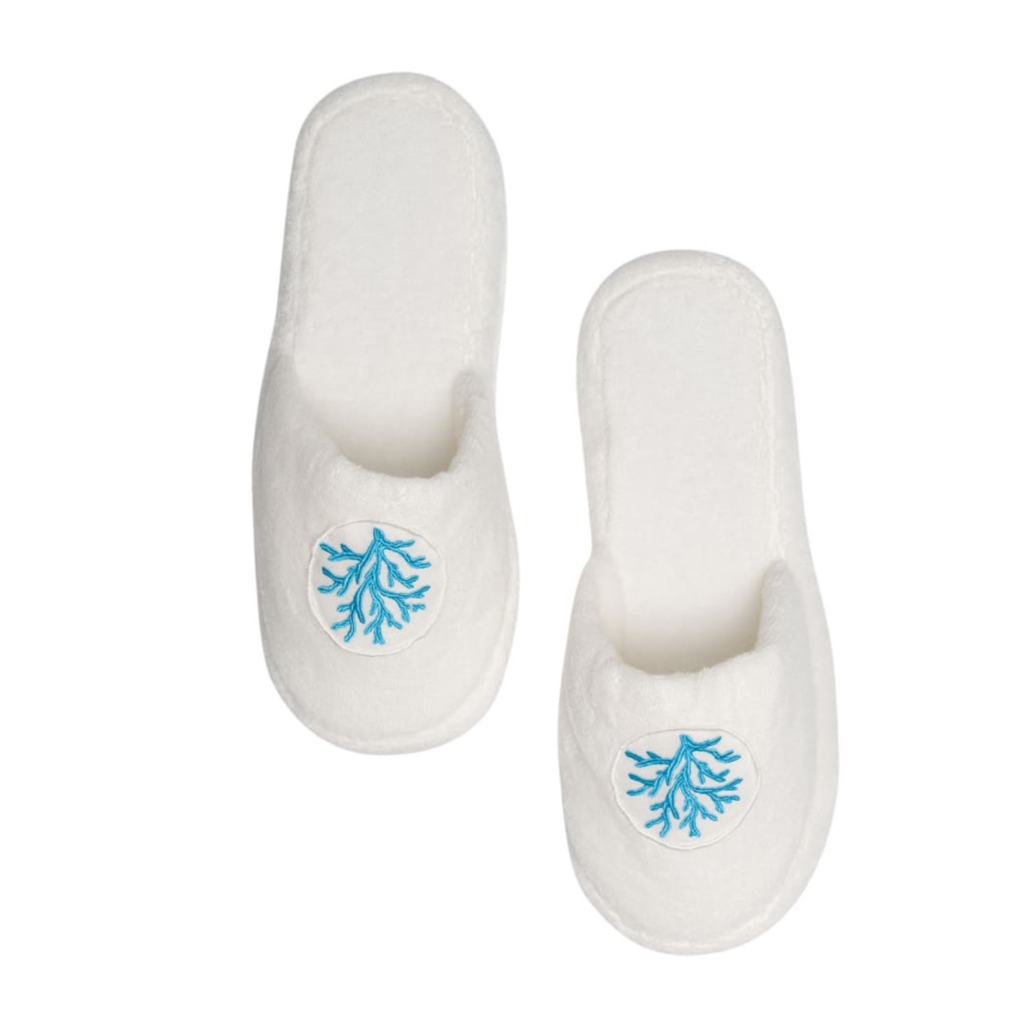 Women's Turqoise Coral Embroidery Cotton Bath Slippers | Small | Km Home Collection