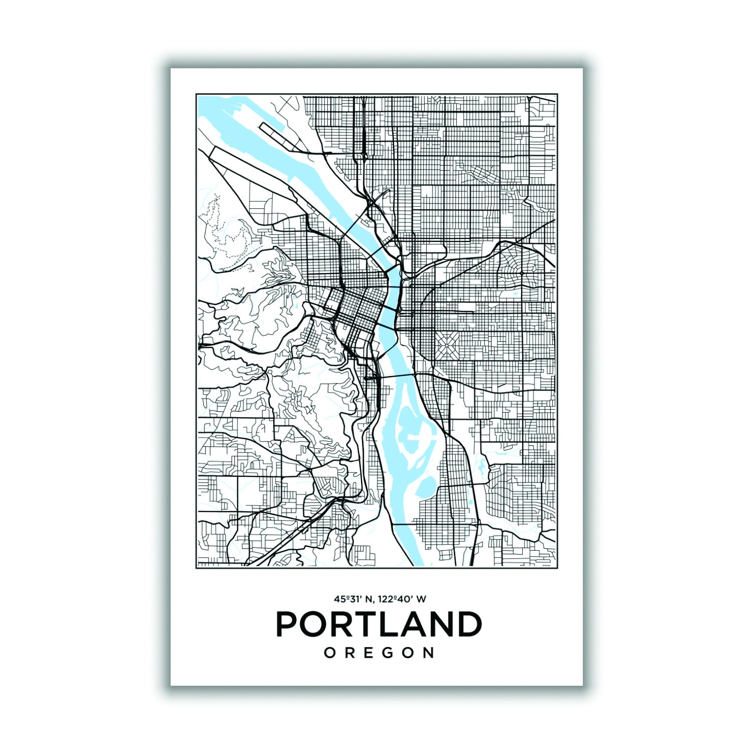 Blue Map Of Portland Oregon Xxs Stanley Print House